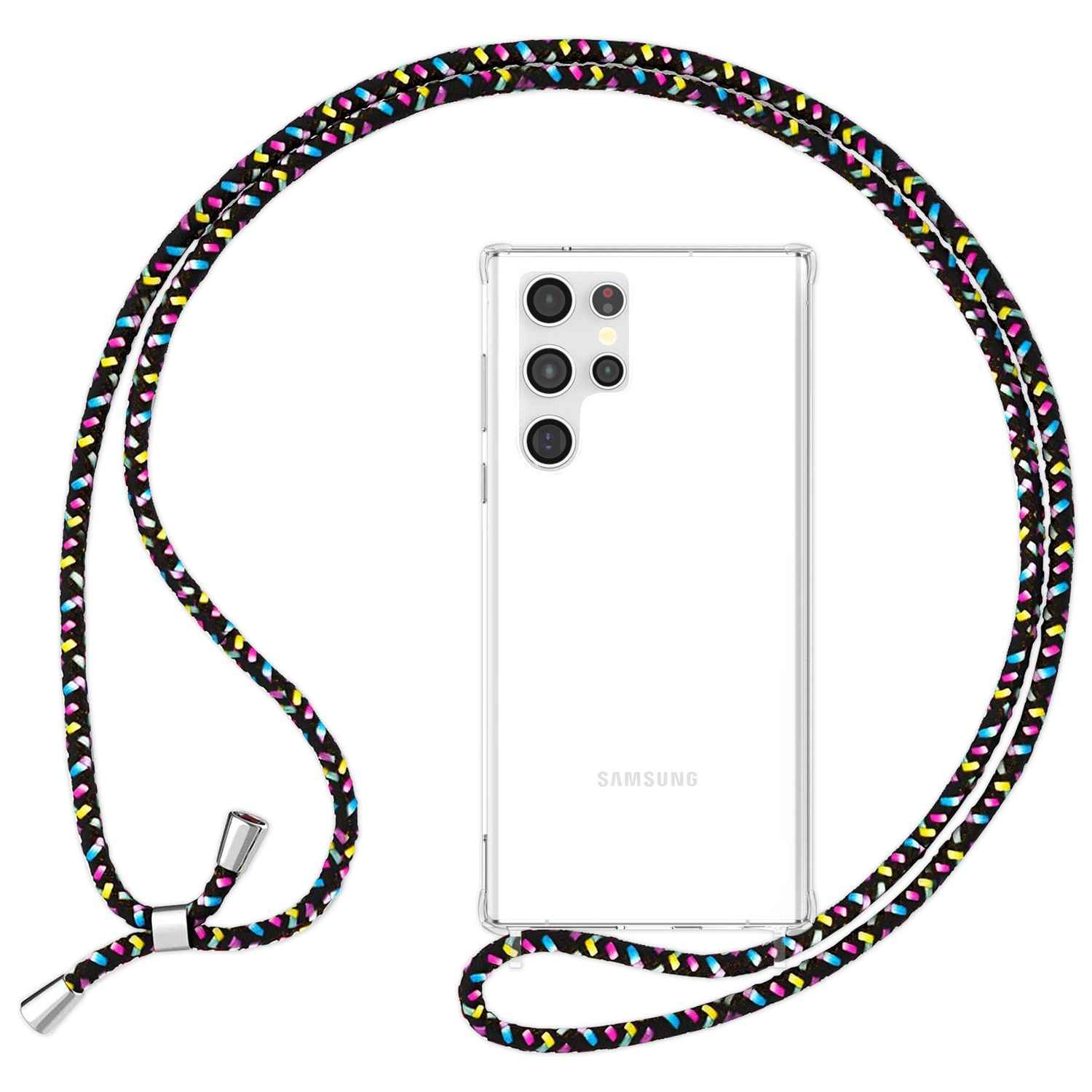 NALIA Klare Schutzhülle mit Kette für Samsung Galaxy S24 Ultra Hülle, Transparente Stabile Handyhülle mit Umhänge-Band