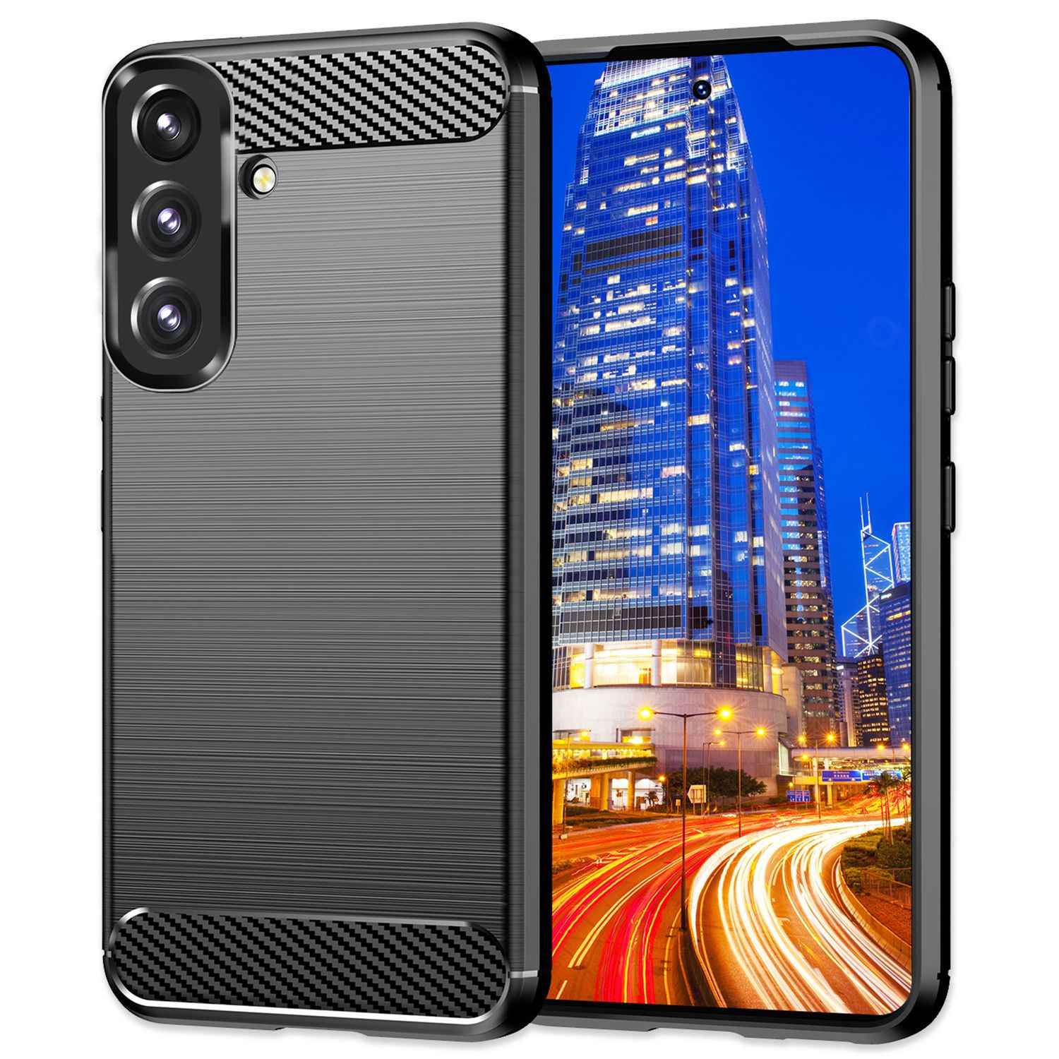NALIA Carbon-Style Silikonhülle für Samsung Galaxy S24 Plus Hülle, Matt-Schwarze Schutzhülle mit Kohlefaser-Struktur