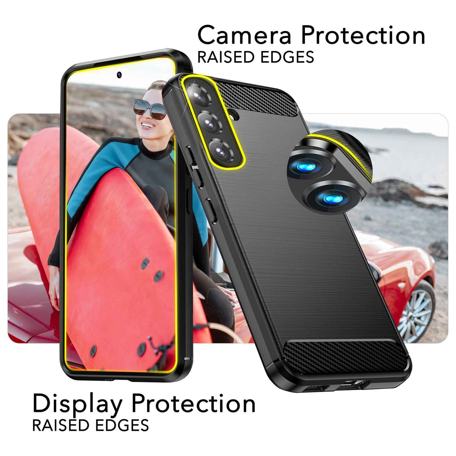 NALIA Carbon-Style Silikonhülle für Samsung Galaxy S24 Plus Hülle, Matt-Schwarze Schutzhülle mit Kohlefaser-Struktur