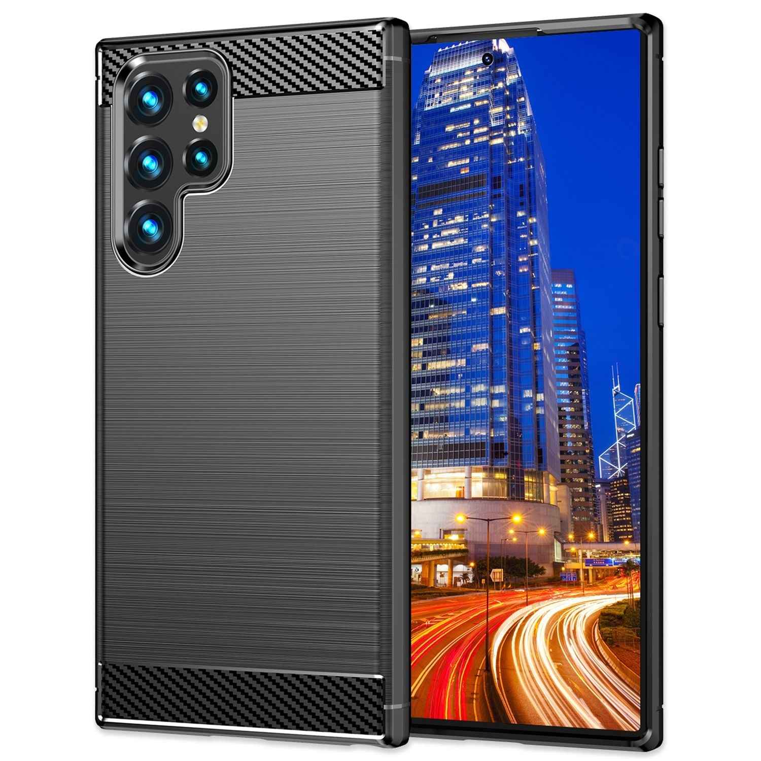 NALIA Carbon-Style Silikonhülle für Samsung Galaxy S24 Ultra Hülle, Matt-Schwarze Schutzhülle mit Kohlefaser-Struktur