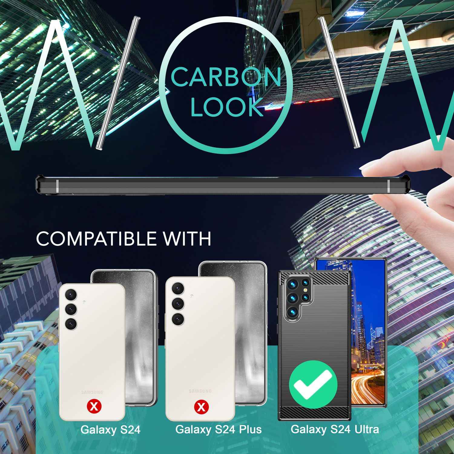 NALIA Carbon-Style Silikonhülle für Samsung Galaxy S24 Ultra Hülle, Matt-Schwarze Schutzhülle mit Kohlefaser-Struktur