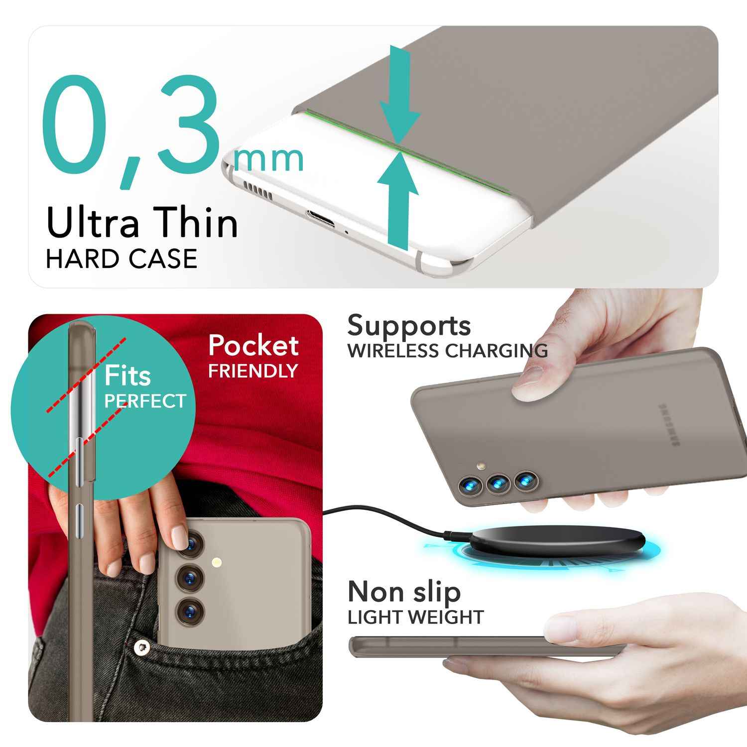 NALIA Extrem Dünnes Hardcase für Samsung Galaxy S24 Hülle, 0,3mm Ultra Schlanke Schutzhülle Extra Slim