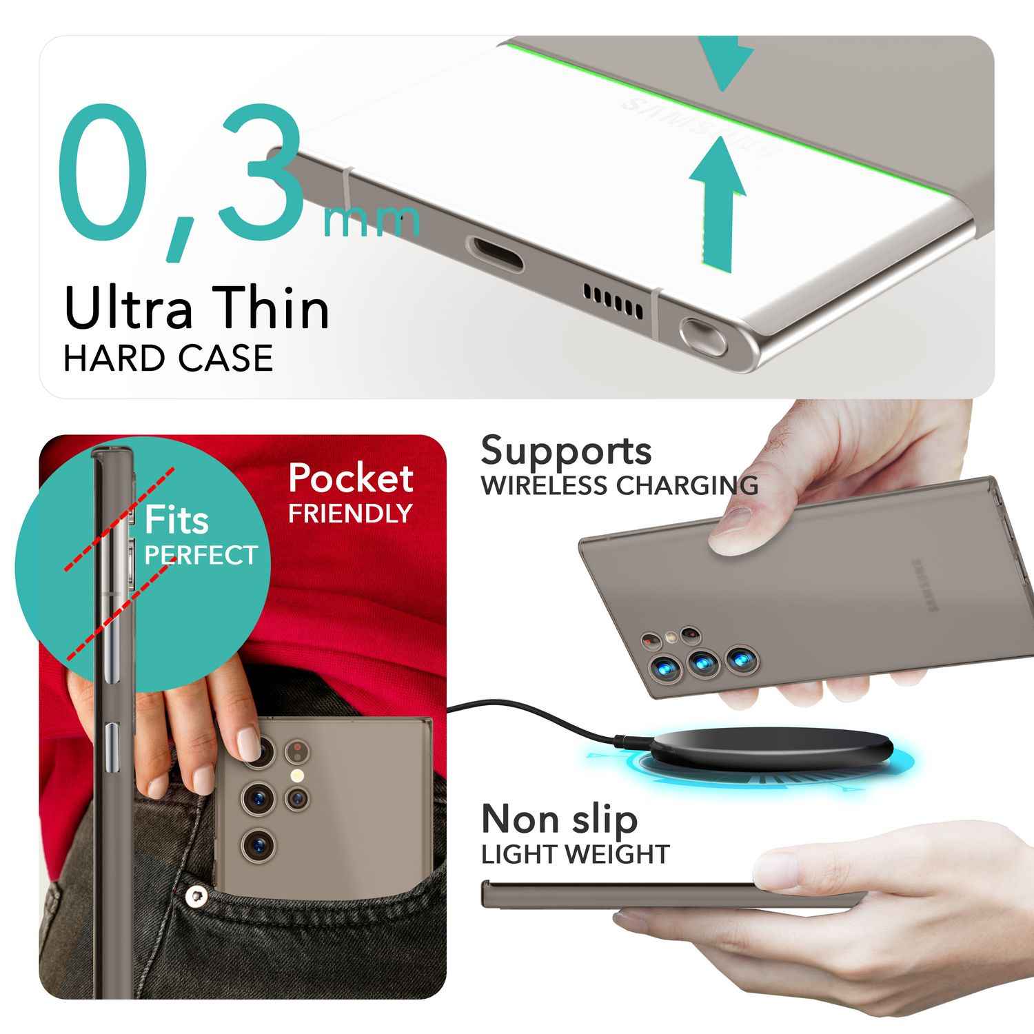 NALIA Extrem Dünnes Hardcase für Samsung Galaxy S24 Ultra Hülle, 0,3mm Ultra Schlanke Schutzhülle Slim