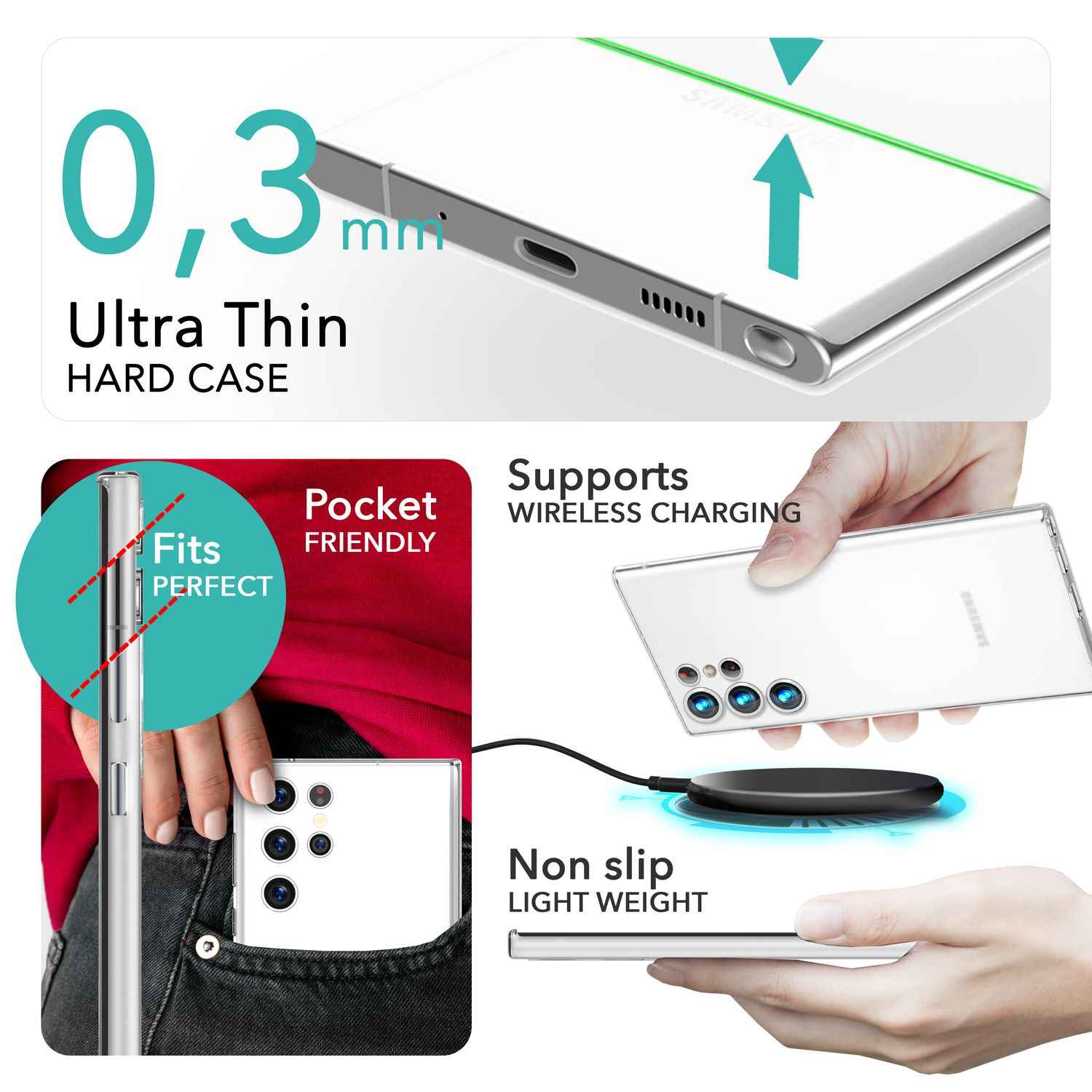 NALIA Extrem Dünnes Hardcase für Samsung Galaxy S24 Ultra Hülle, 0,3mm Ultra Schlanke Schutzhülle Slim