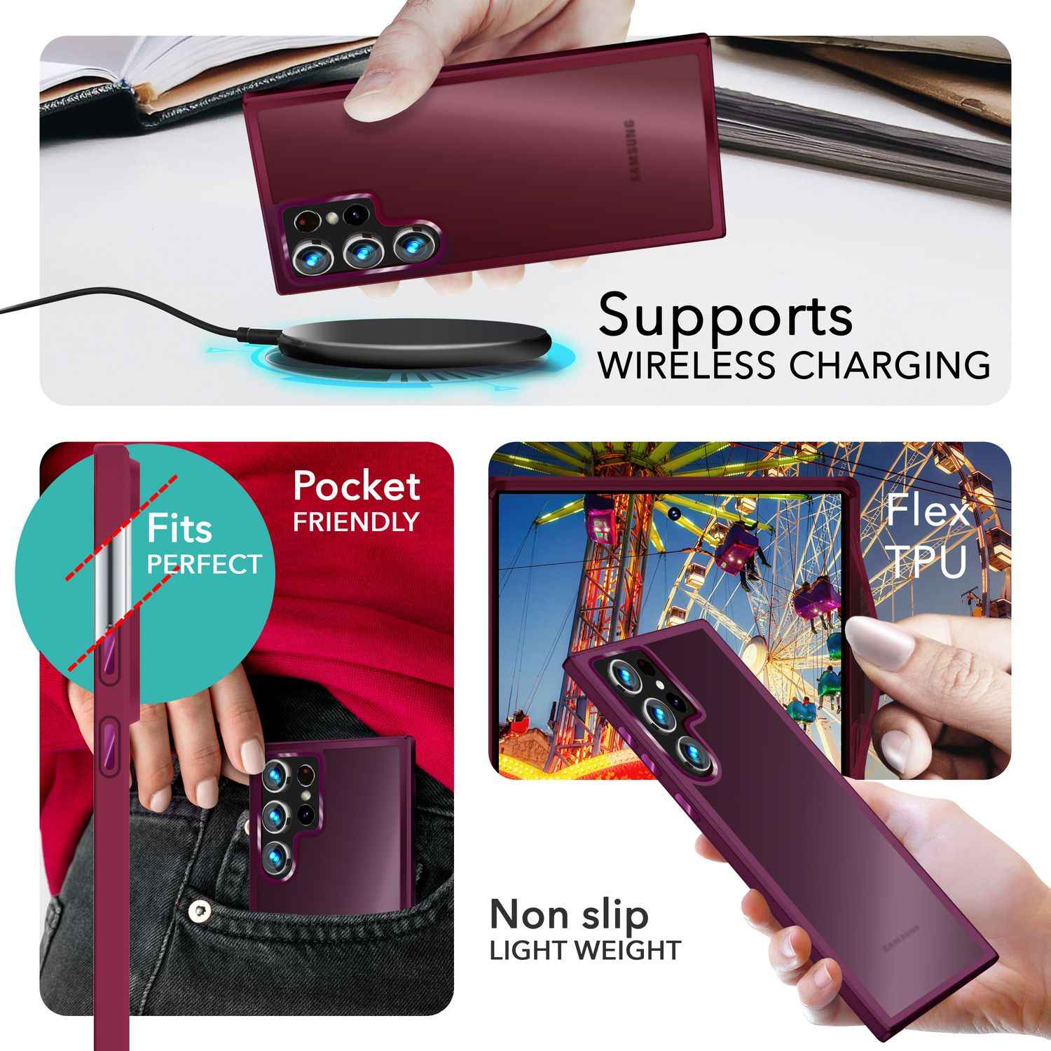 NALIA Matte Hybrid Schutzhülle für Samsung Galaxy S24 Ultra Hülle, Semi-Transparente Harte Rückseite & Fallschutz-Rahmen