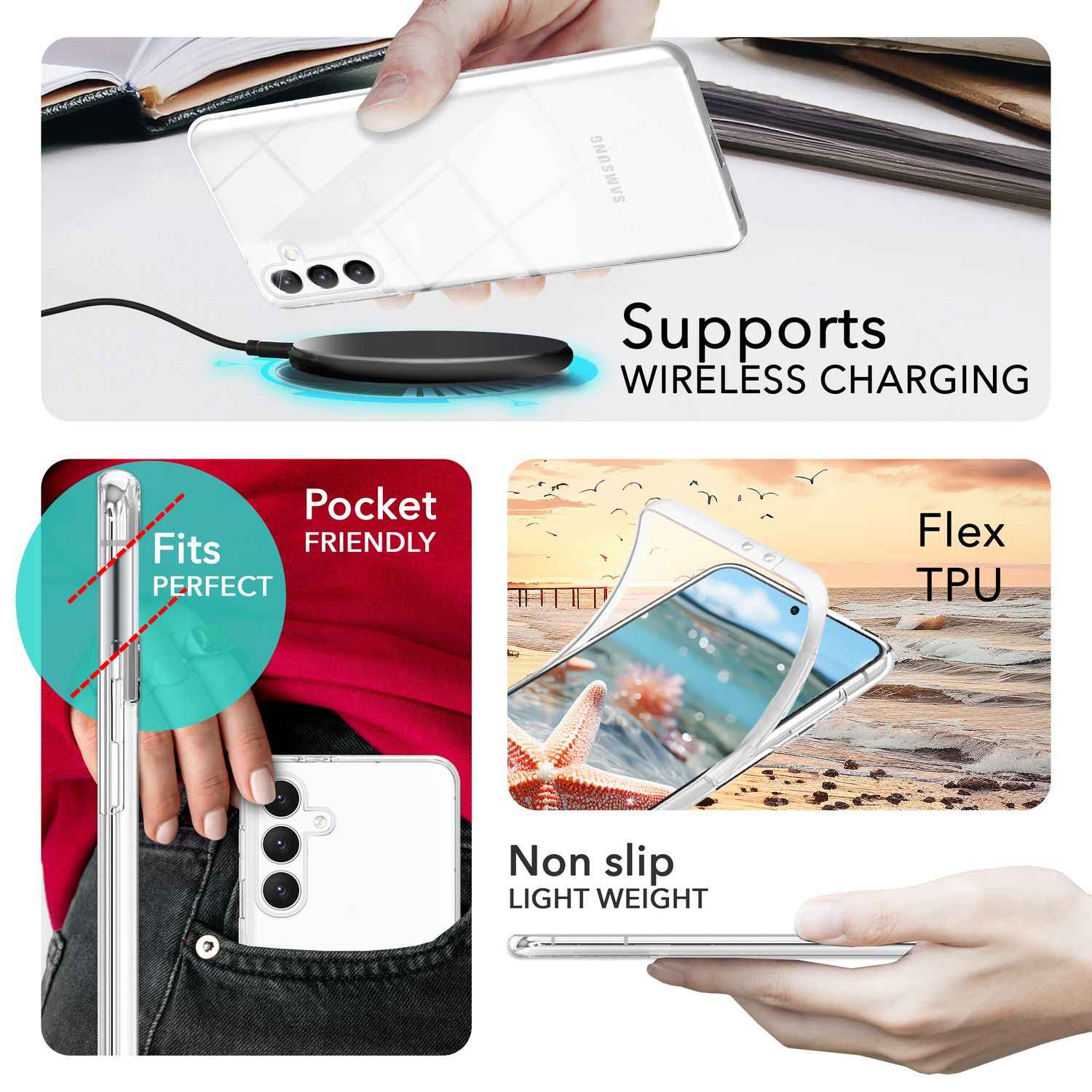 NALIA Klare 360-Grad Schutzhülle für Samsung Galaxy S24 Plus Hülle, Transparenter Rundum-Schutz, Durchsichtig Anti-Gelb