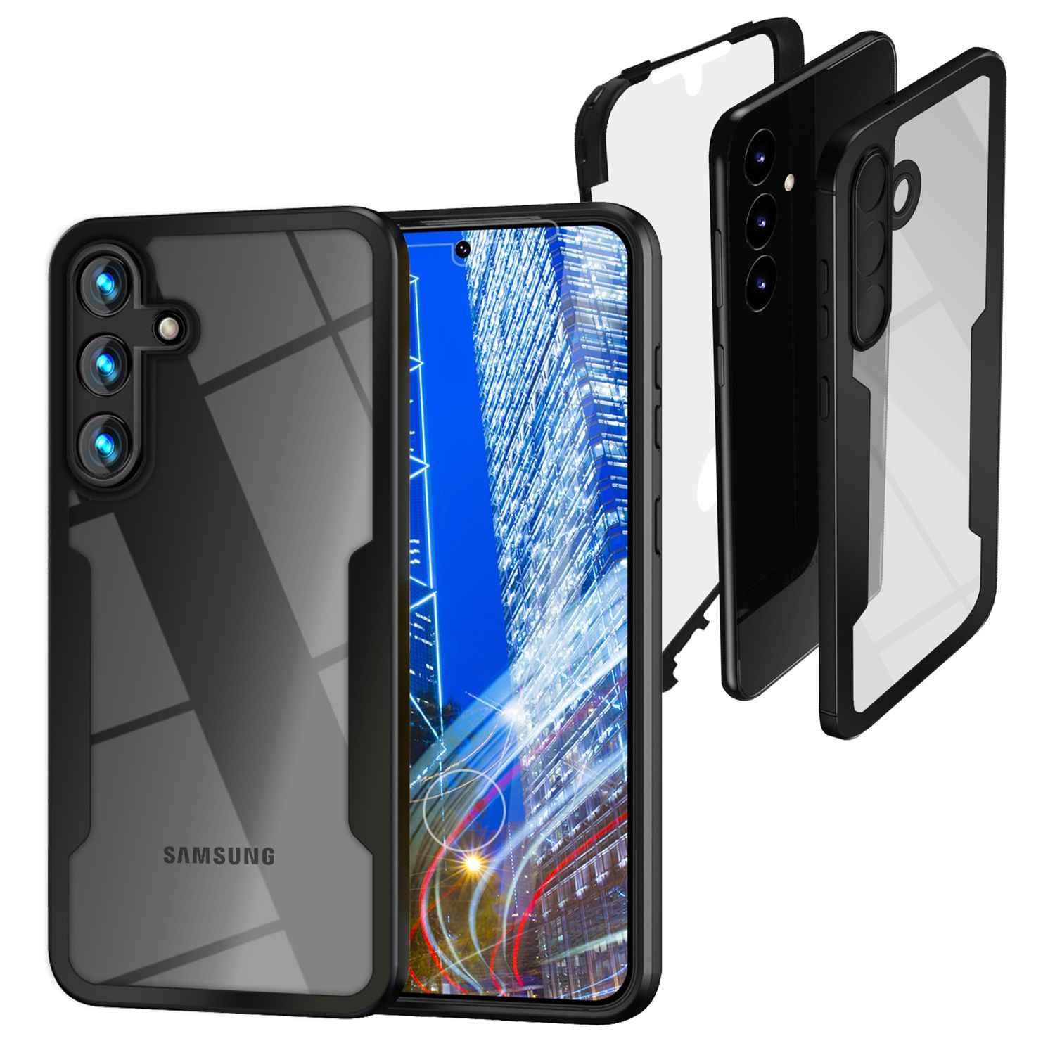NALIA Klares 360-Grad Hybrid Cover für Samsung Galaxy S24 Hülle, Kratzfeste Harte Rückseite & Aufprallschutz-Rahmen