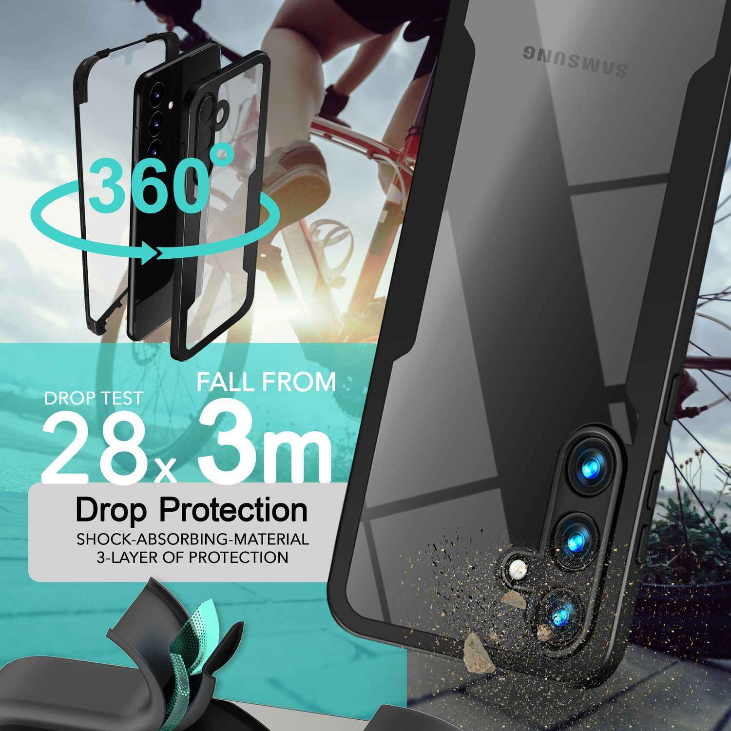 NALIA Klares 360-Grad Hybrid Cover für Samsung Galaxy S24 Hülle, Kratzfeste Harte Rückseite & Aufprallschutz-Rahmen