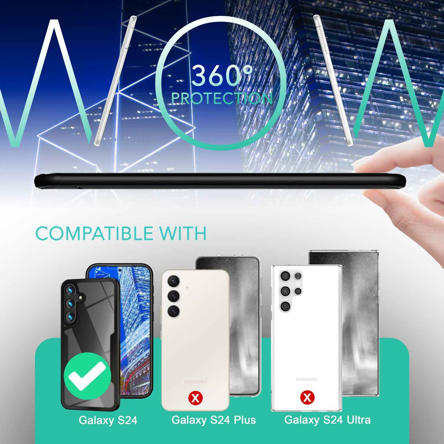 NALIA Klares 360-Grad Hybrid Cover für Samsung Galaxy S24 Hülle, Kratzfeste Harte Rückseite & Aufprallschutz-Rahmen