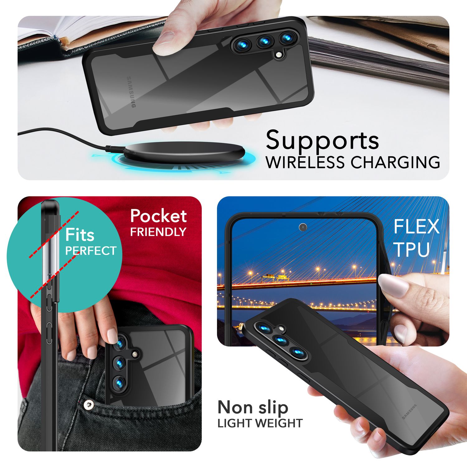 NALIA Hybrid Cover für Samsung Galaxy S24 Plus, klare Rückseite, stoßfest