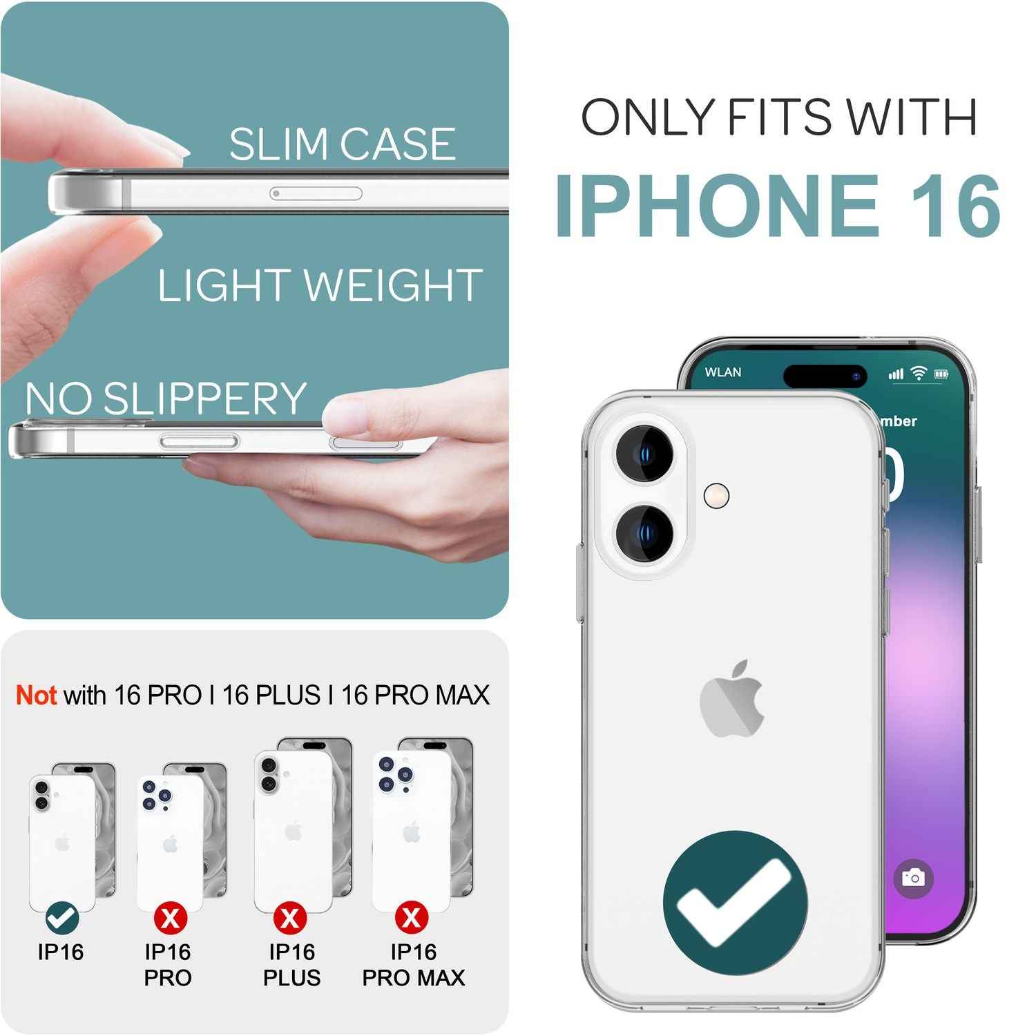 NALIA Transparente Silikonhülle für iPhone 16, Durchsichtige Schutzhülle, Anti-Gelb Silikon Handyhülle, Klare Hülle