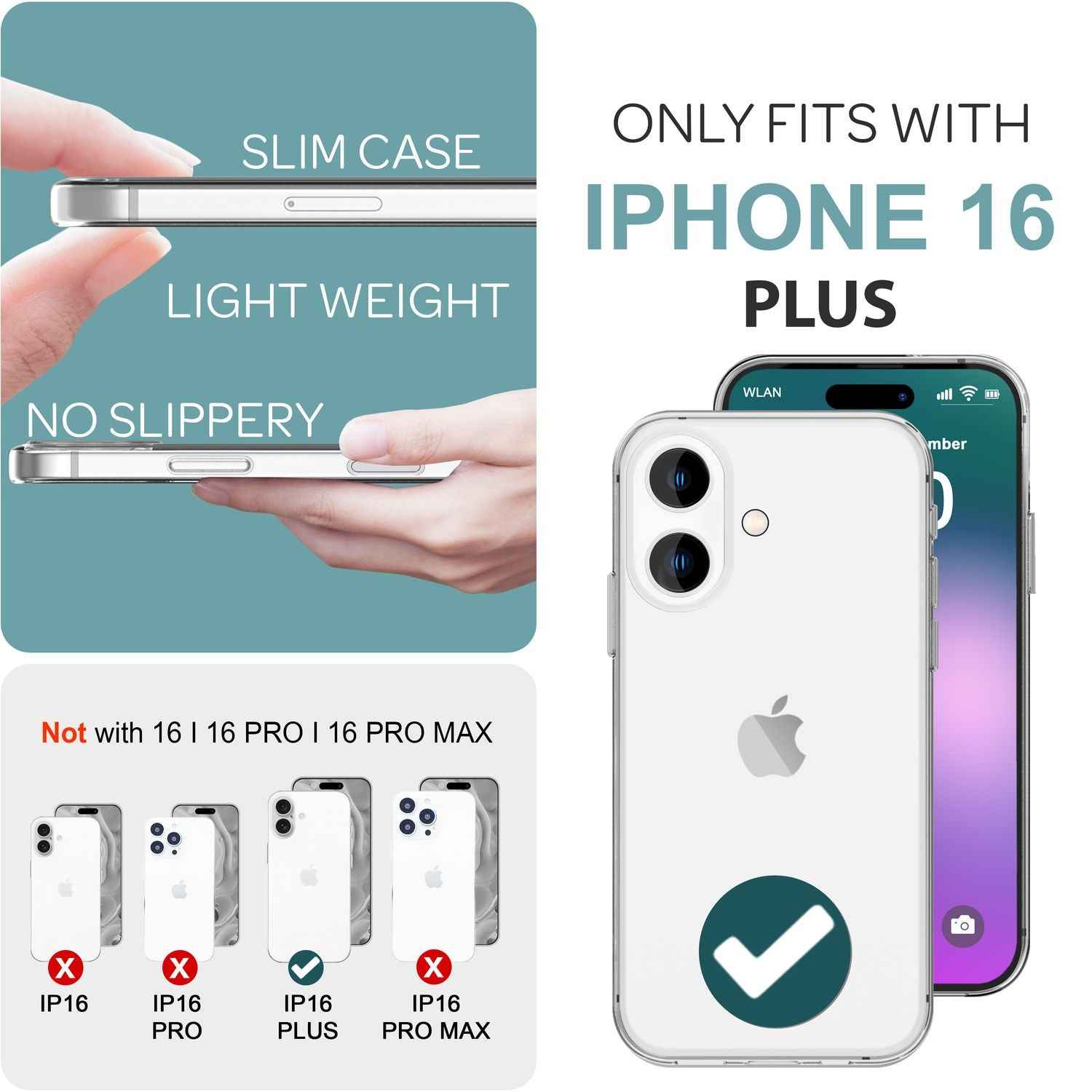 NALIA Transparente Silikonhülle für iPhone 16 Plus, Durchsichtige Schutzhülle, Anti-Gelb Silikon Handyhülle, Klare Hülle