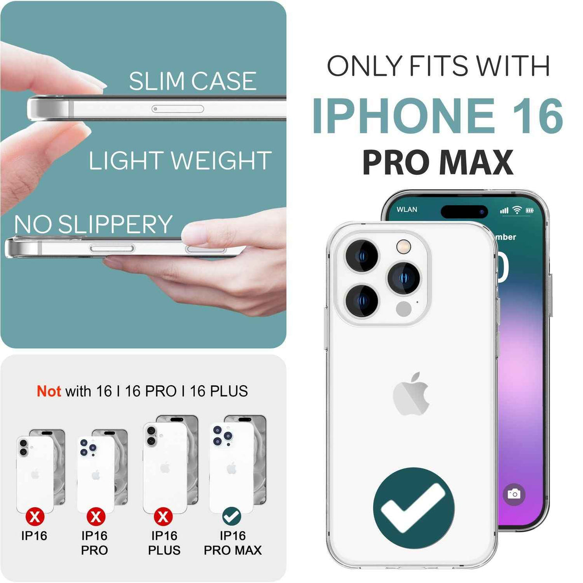 NALIA Transparente Silikonhülle für iPhone 16 Pro Max, Durchsichtige Schutzhülle, Anti-Gelb Handyhülle, Klare Hülle