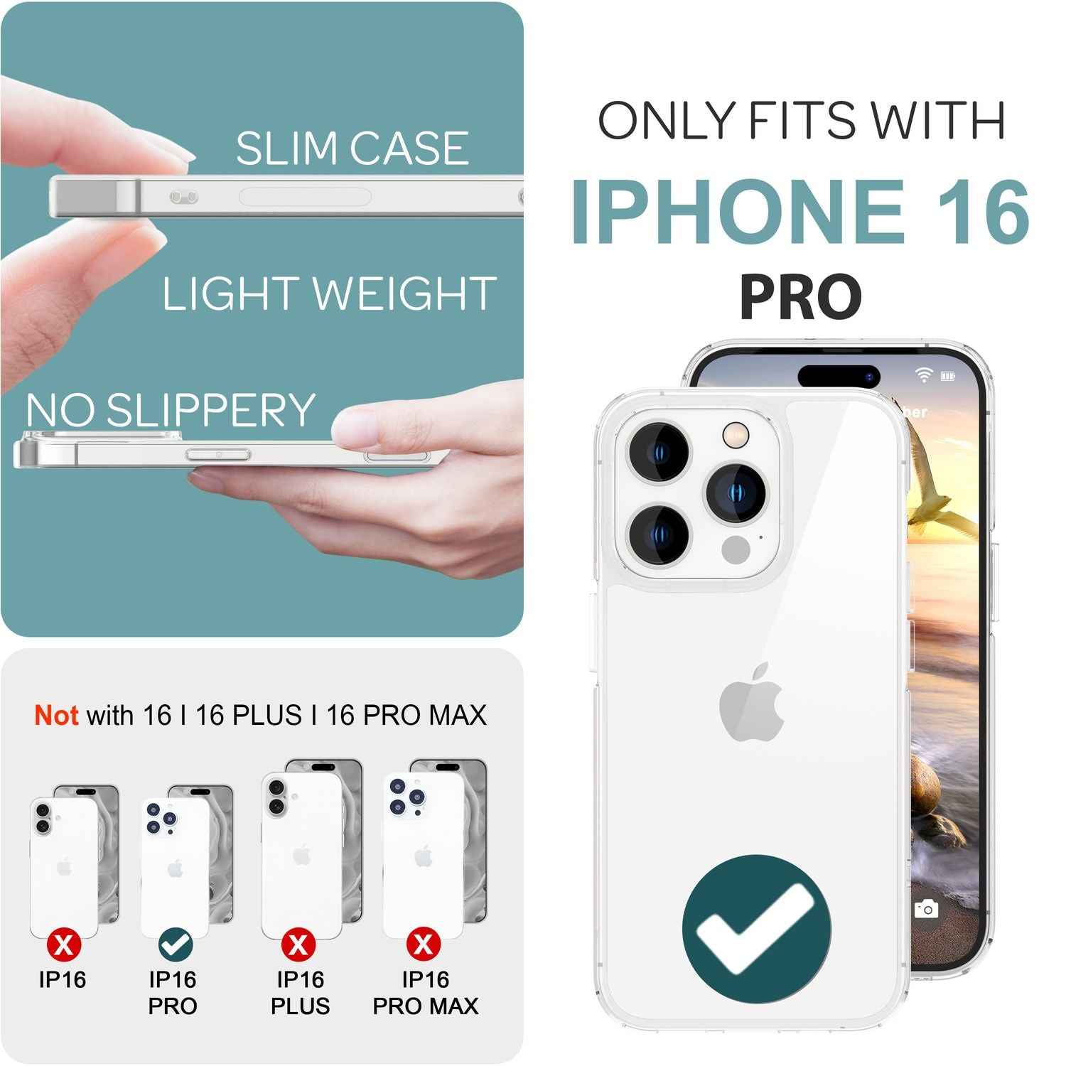 NALIA Klare Kratzfeste Acryl Hülle für iPhone 16 Pro, Harte Schutzhülle mit Silikon-Rahmen, Transparente Handyhülle
