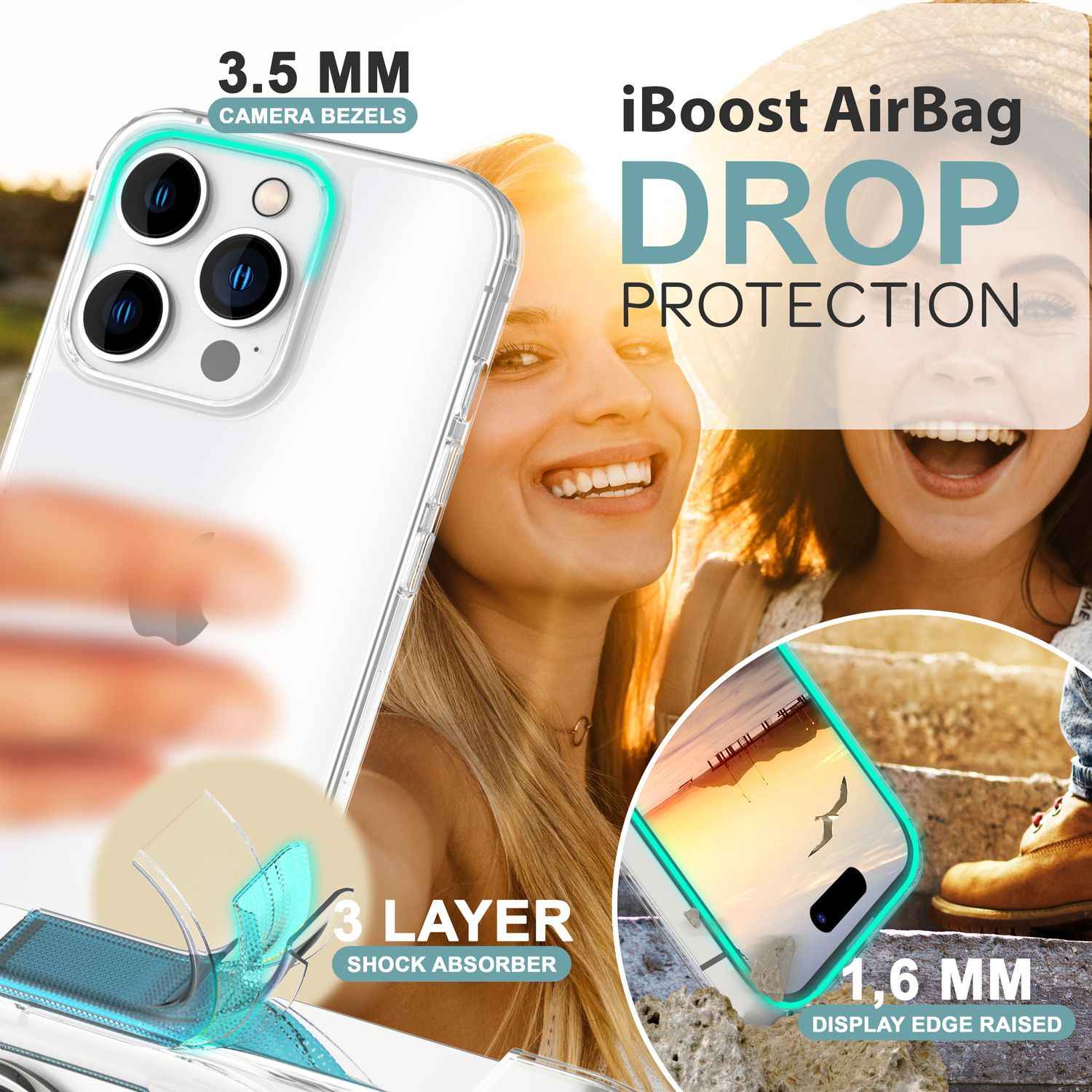 NALIA Klare Kratzfeste Acryl Hülle für iPhone 16 Pro Max, Harte Schutzhülle mit Silikon-Rahmen, Transparente Handyhülle