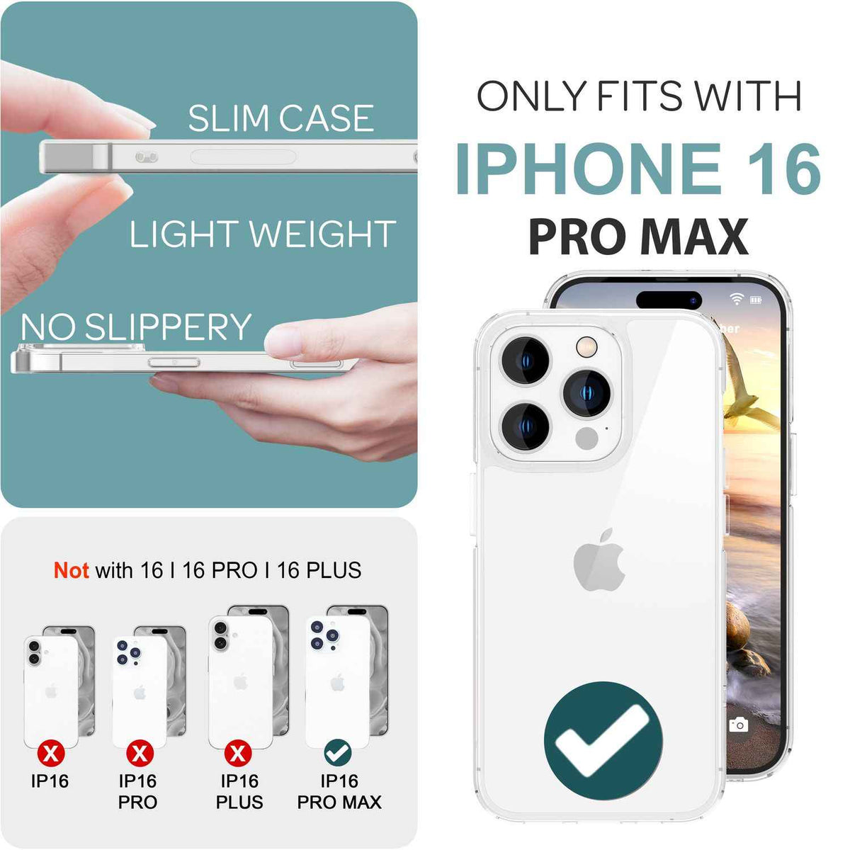 NALIA Klare Kratzfeste Acryl Hülle für iPhone 16 Pro Max, Harte Schutzhülle mit Silikon-Rahmen, Transparente Handyhülle