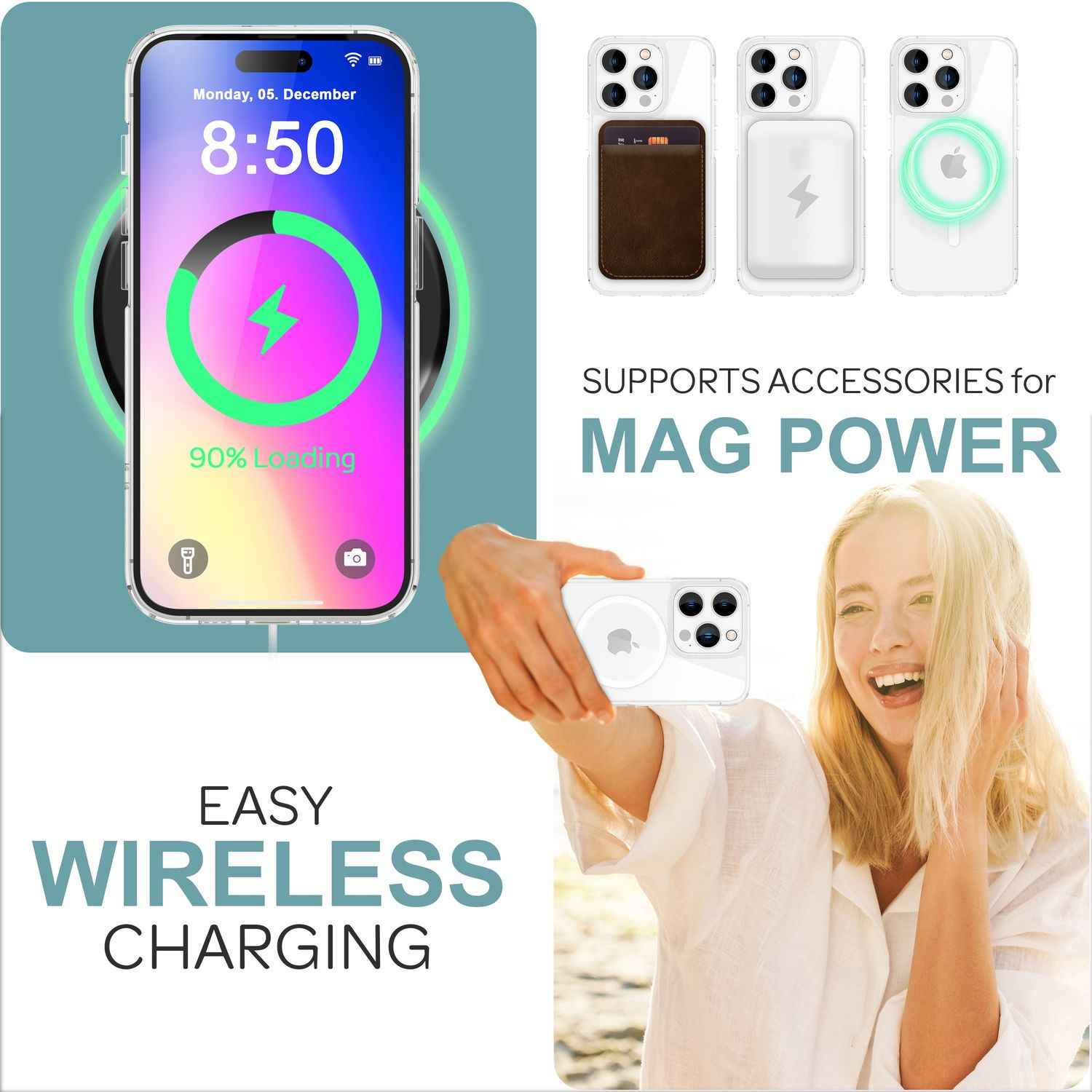 NALIA Klare MagPower Acryl Hülle für iPhone 16 Pro Max, Kratzfeste Schutzhülle mit Silikon-Rand, Transparente Handyhülle