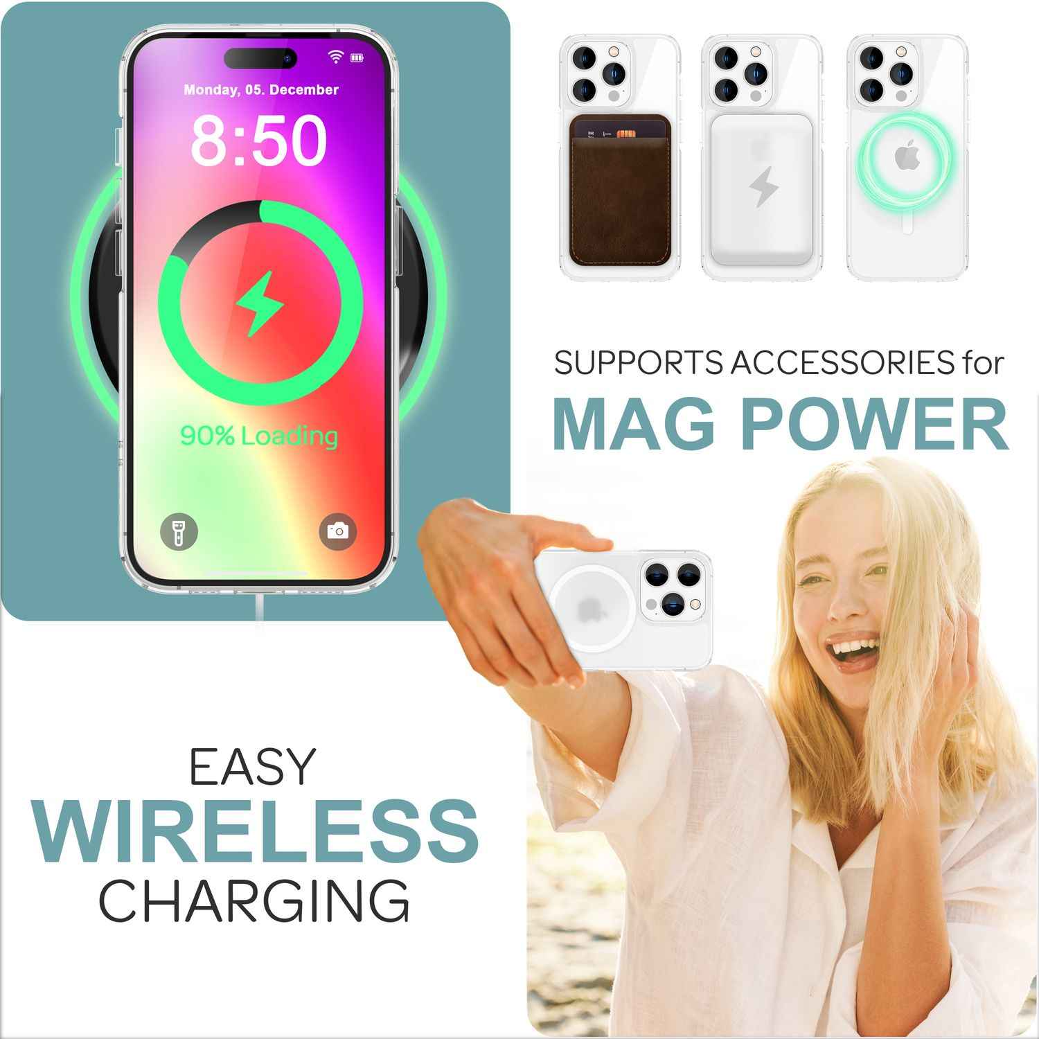 NALIA Matte MagPower Acryl Hülle für iPhone 16 Pro, mit MagSafe Ring, Semi-Transparente Anti-Fingerabdruck Handyhülle