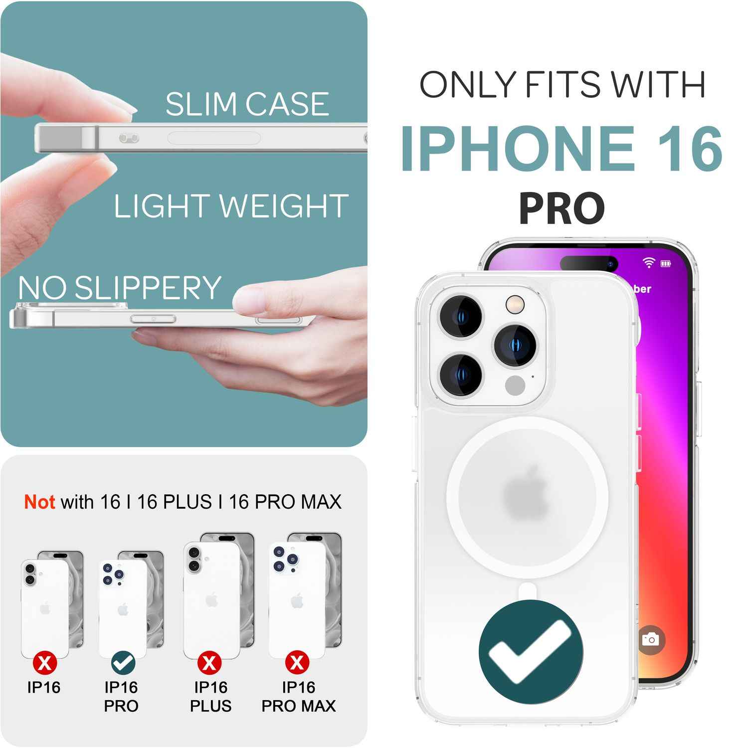 NALIA Matte MagPower Acryl Hülle für iPhone 16 Pro, mit MagSafe Ring, Semi-Transparente Anti-Fingerabdruck Handyhülle