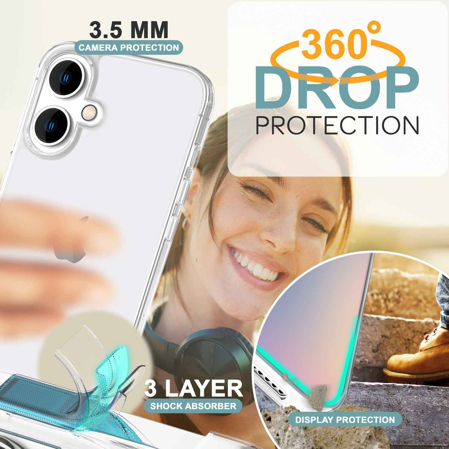 NALIA Klare 360° Schutzhülle für iPhone 16, Transparente Anti-Gelb Hülle Stabiler Komplettschutz, Full-Cover Handyhülle