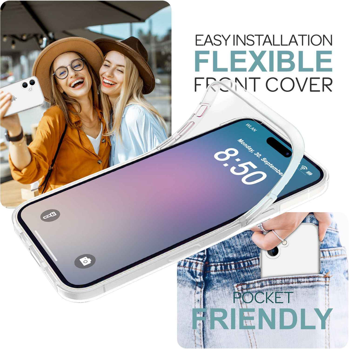NALIA Klare 360° Schutzhülle für iPhone 16 Plus, Transparente Hülle Stabiler Komplettschutz, Full-Cover Handyhülle