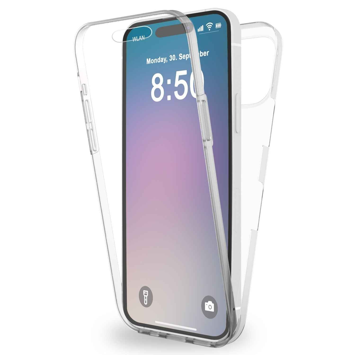NALIA Klare 360° Schutzhülle für iPhone 16 Pro Max, Transparente Hülle Stabiler Komplettschutz, Full-Cover Handyhülle