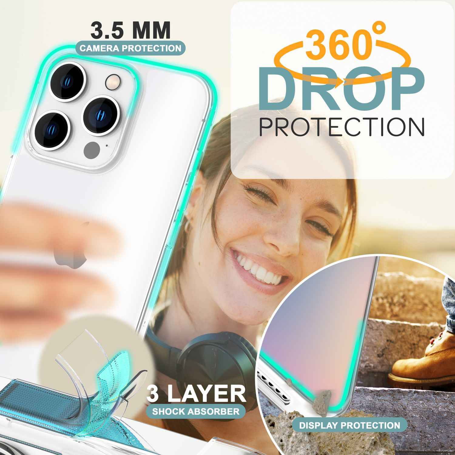 NALIA Klare 360° Schutzhülle für iPhone 16 Pro Max, Transparente Hülle Stabiler Komplettschutz, Full-Cover Handyhülle