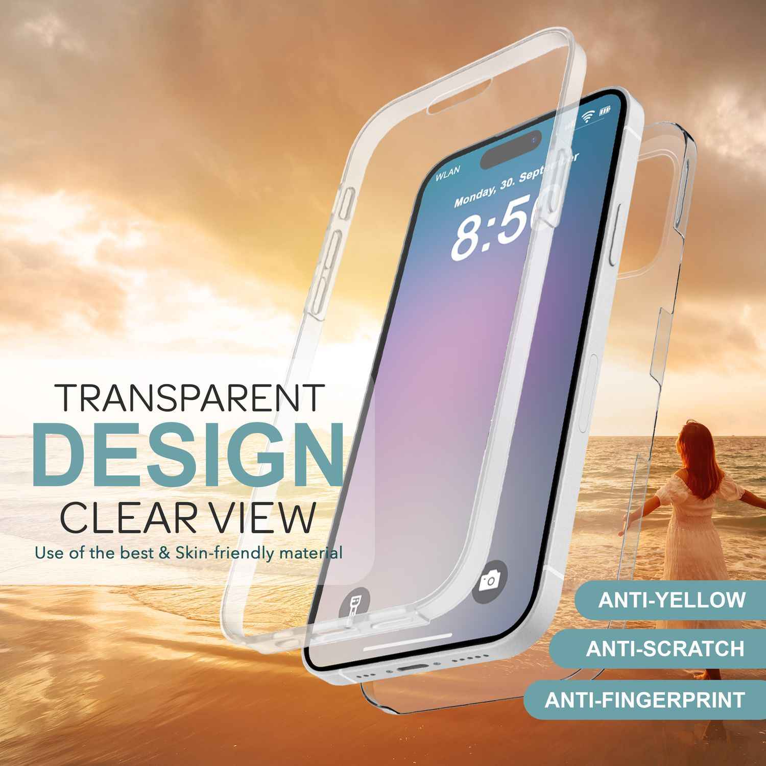 NALIA Klare 360° Schutzhülle für iPhone 16 Pro Max, Transparente Hülle Stabiler Komplettschutz, Full-Cover Handyhülle