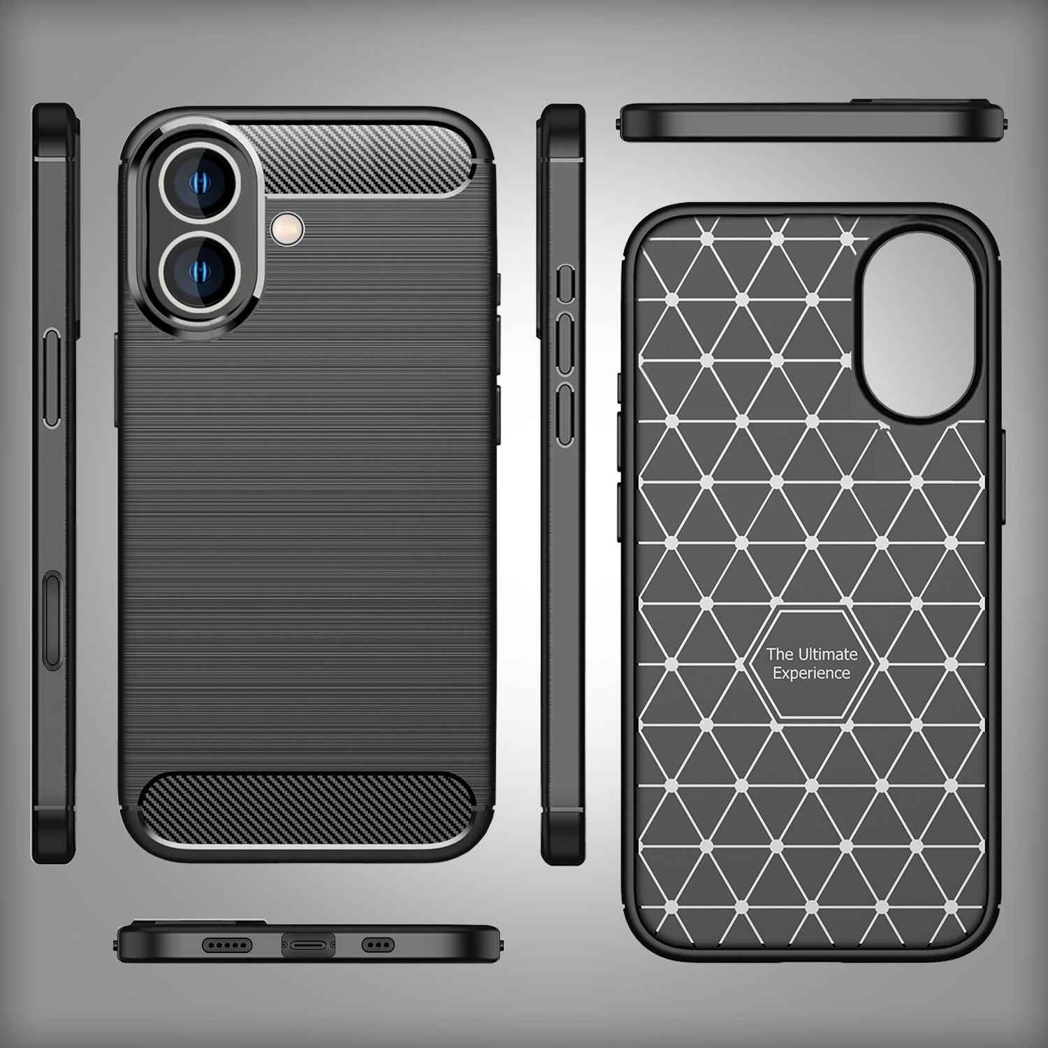 NALIA Carbon Style Hülle für iPhone 16, Matt-Schwarze Silikon Handyhülle in Kohlefaser-Optik, Business Cover Schutzhülle