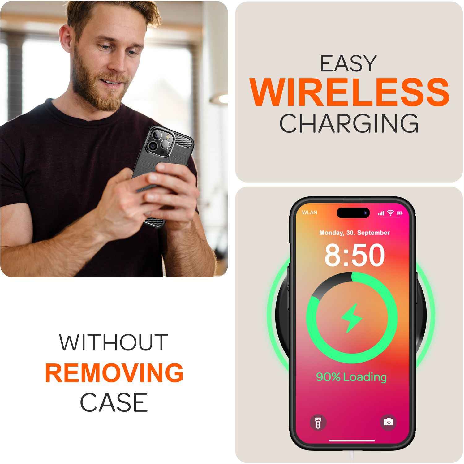 NALIA Carbon Style Hülle für iPhone 16 Pro, Matt-Schwarze Silikon Handyhülle in Kohlefaser-Optik, Slim Business Cover