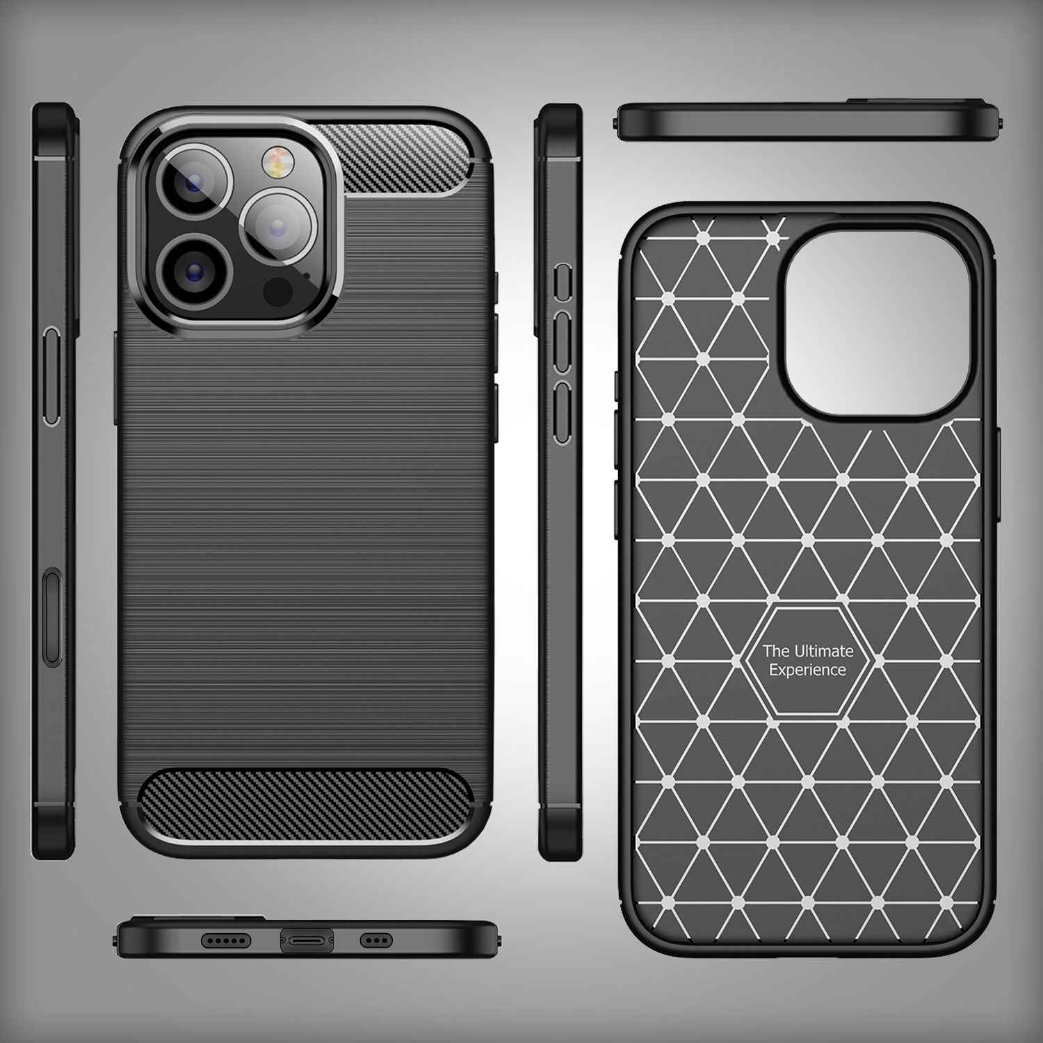 NALIA Carbon Style Hülle für iPhone 16 Pro, Matt-Schwarze Silikon Handyhülle in Kohlefaser-Optik, Slim Business Cover