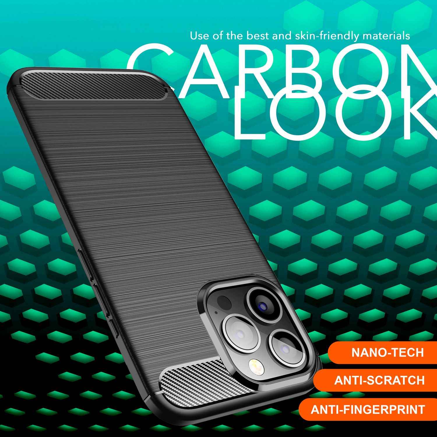 NALIA Carbon Style Hülle für iPhone 16 Pro Max, Matt-Schwarze Silikon Handyhülle in Kohlefaser-Optik, Business Cover