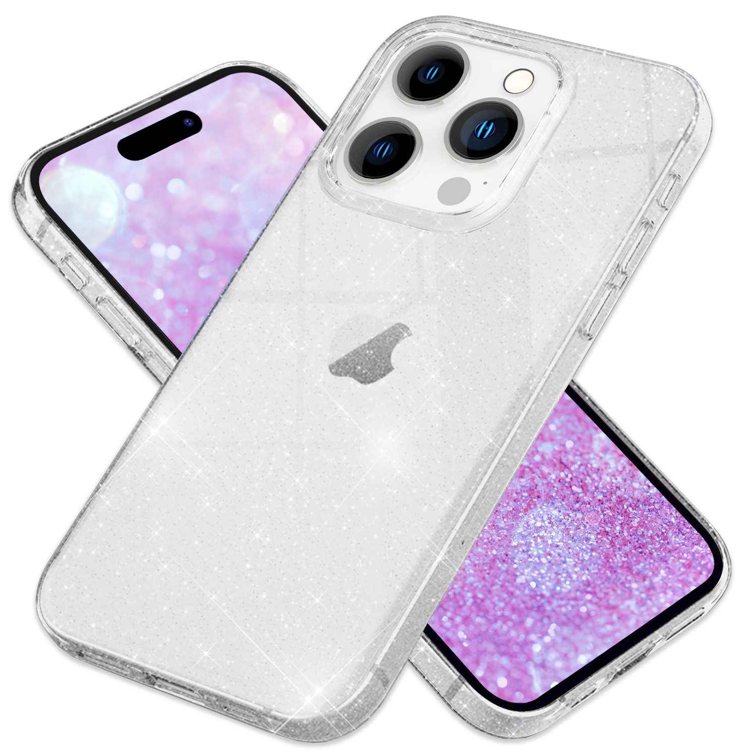 NALIA Durchsichtige Glitzerhülle für iPhone 16 Pro Max, Klare Handyhülle mit Glitter, Glitzer Schutz Hülle