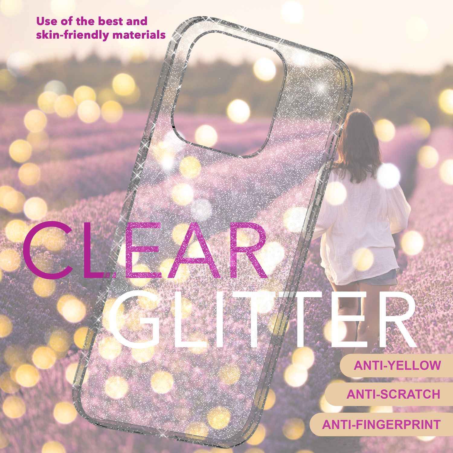 NALIA Durchsichtige Glitzerhülle für iPhone 16 Pro Max, Klare Handyhülle mit Glitter, Glitzer Schutz Hülle