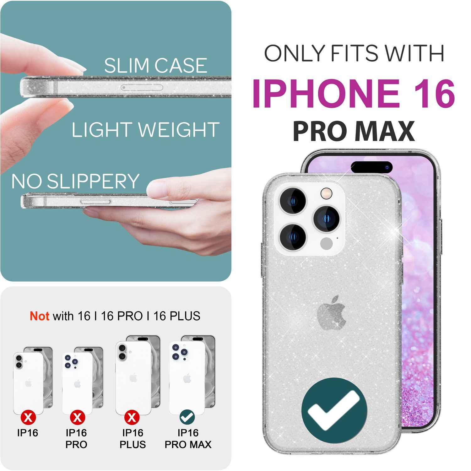 NALIA Durchsichtige Glitzerhülle für iPhone 16 Pro Max, Klare Handyhülle mit Glitter, Glitzer Schutz Hülle