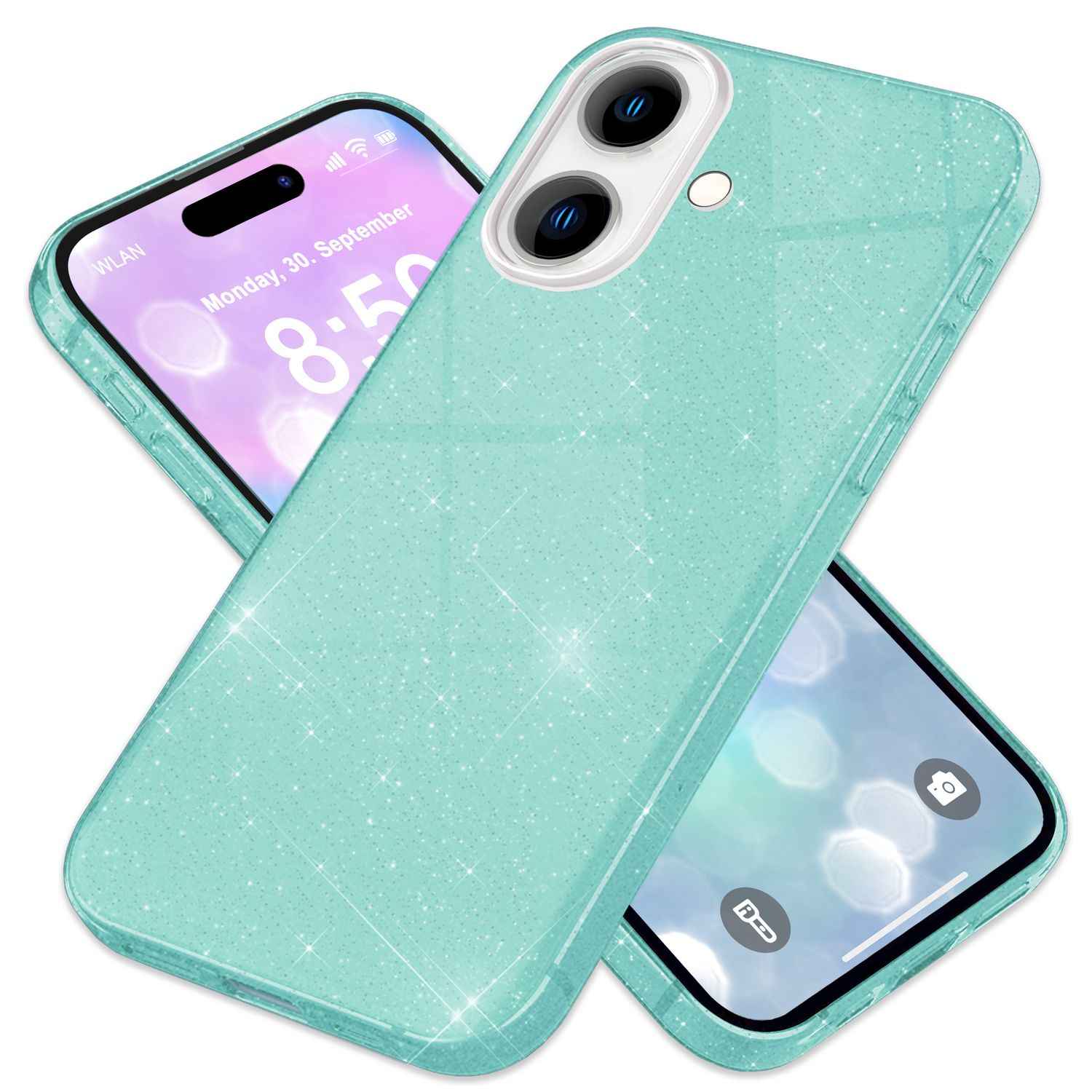 NALIA Glitzer Hybrid Hülle für iPhone 16, Verstärkte Silikon Handyhülle, Glänzende Glitzerhülle Schutz Cover