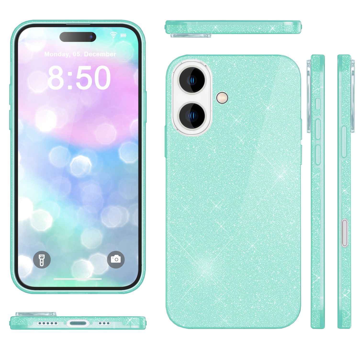 NALIA Glitzer Hybrid Hülle für iPhone 16, Verstärkte Silikon Handyhülle, Glänzende Glitzerhülle Schutz Cover