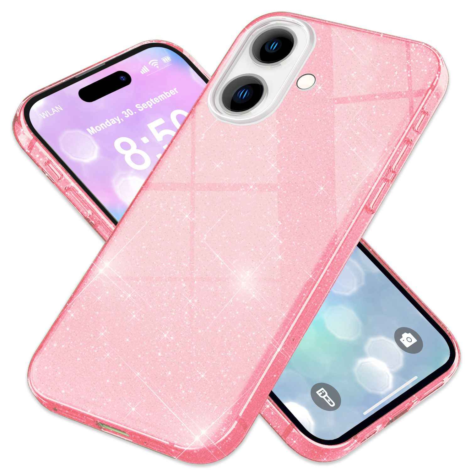 NALIA Glitzer Hybrid Hülle für iPhone 16, Verstärkte Silikon Handyhülle, Glänzende Glitzerhülle Schutz Cover