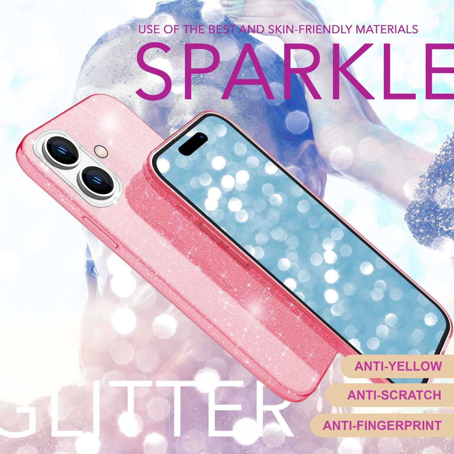 NALIA Glitzer Hybrid Hülle für iPhone 16, Verstärkte Silikon Handyhülle, Glänzende Glitzerhülle Schutz Cover