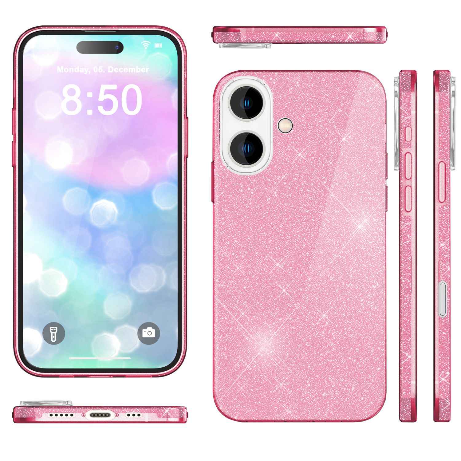 NALIA Glitzer Hybrid Hülle für iPhone 16, Verstärkte Silikon Handyhülle, Glänzende Glitzerhülle Schutz Cover