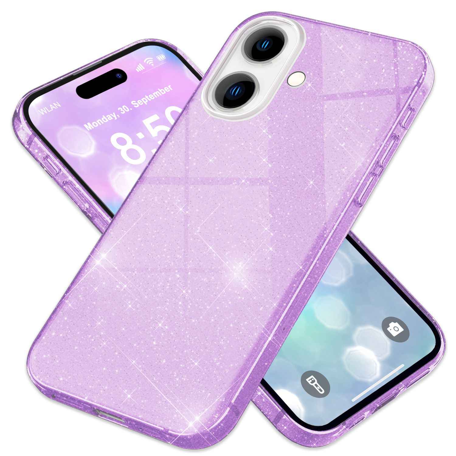 NALIA Glitzer Hybrid Hülle für iPhone 16, Verstärkte Silikon Handyhülle, Glänzende Glitzerhülle Schutz Cover