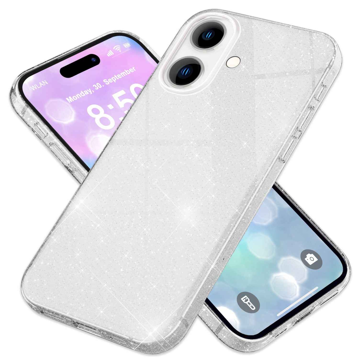 NALIA Glitzer Hybrid Hülle für iPhone 16, Verstärkte Silikon Handyhülle, Glänzende Glitzerhülle Schutz Cover