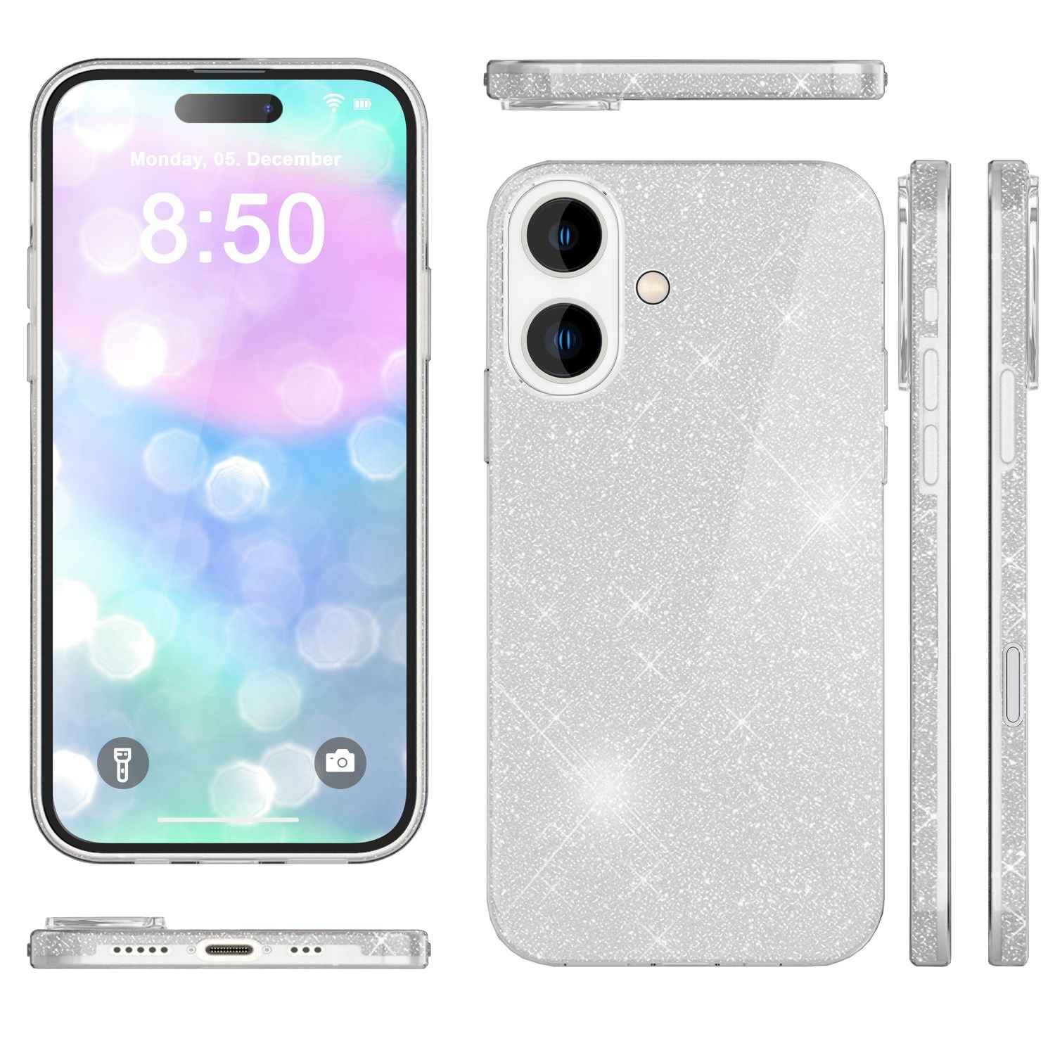 NALIA Glitzer Hybrid Hülle für iPhone 16, Verstärkte Silikon Handyhülle, Glänzende Glitzerhülle Schutz Cover