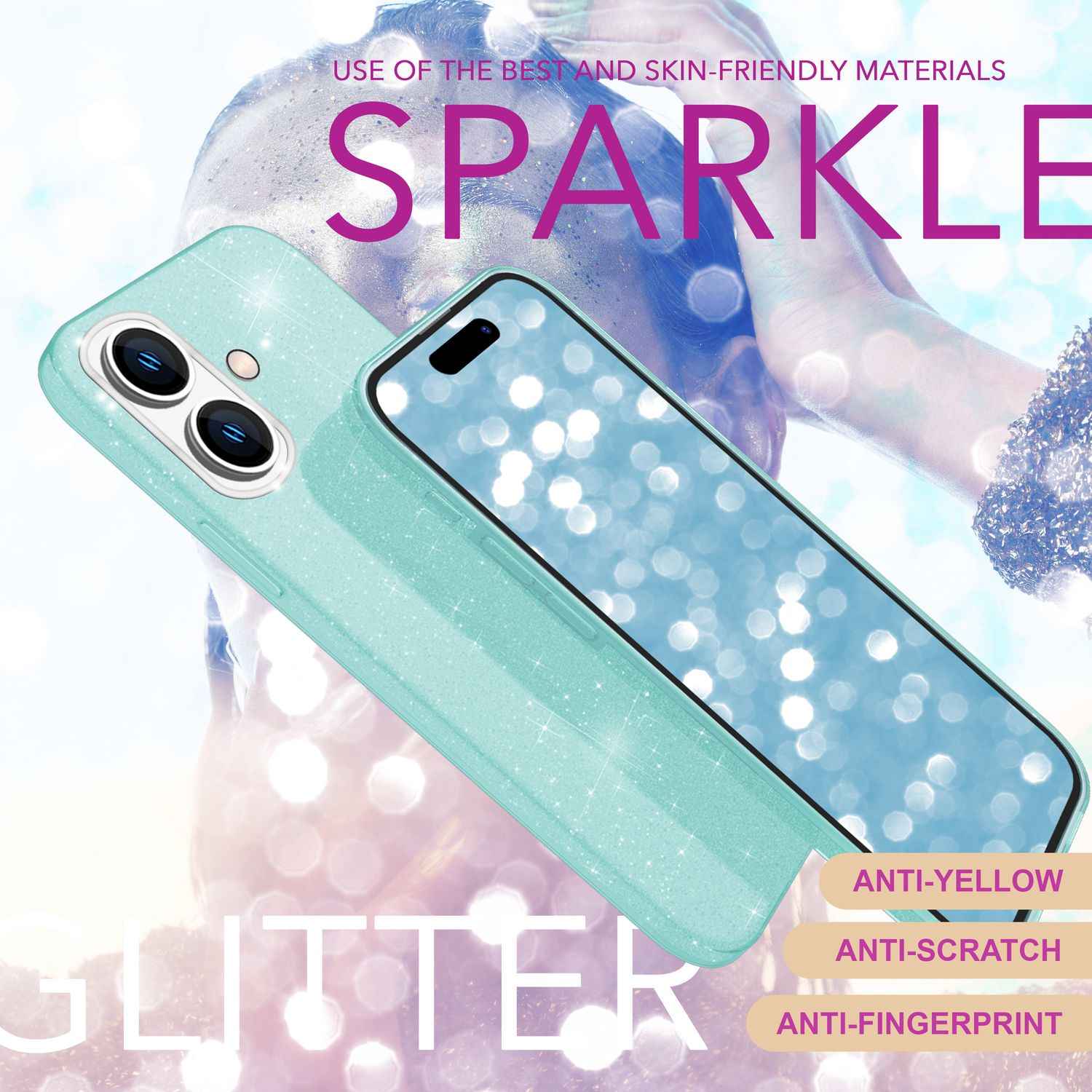 NALIA Glitzer Hybrid Hülle für iPhone 16 Plus, Verstärkte Silikon Handyhülle, Glänzende Schutz Glitzerhülle