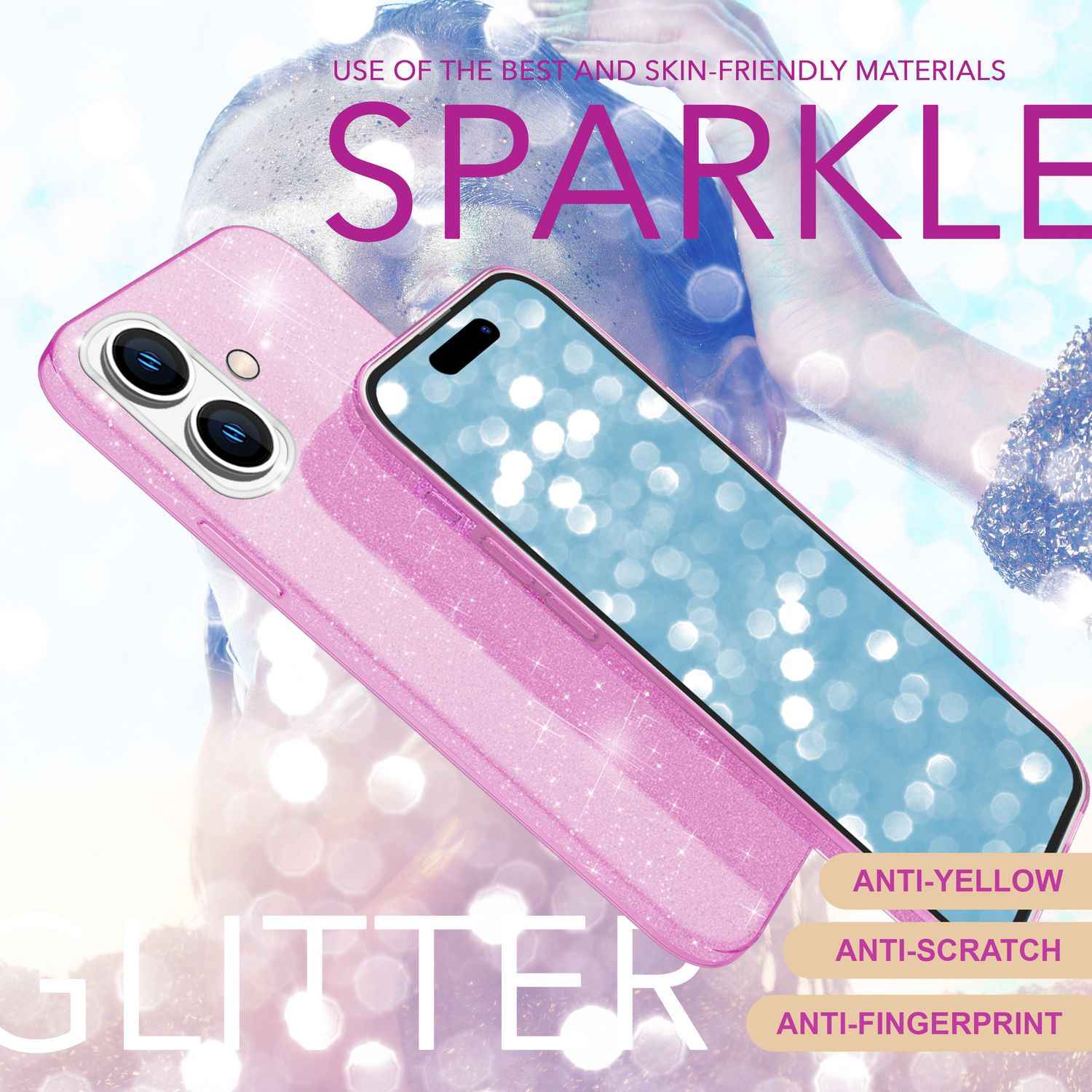 NALIA Glitzer Hybrid Hülle für iPhone 16 Plus, Verstärkte Silikon Handyhülle, Glänzende Schutz Glitzerhülle