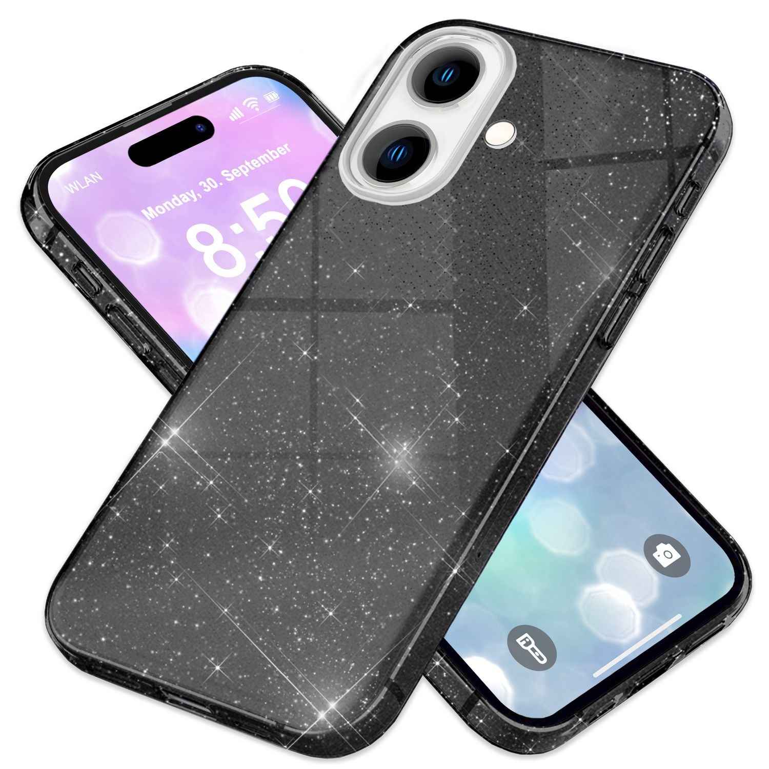 NALIA Glitzer Hybrid Hülle für iPhone 16 Plus, Verstärkte Silikon Handyhülle, Glänzende Schutz Glitzerhülle