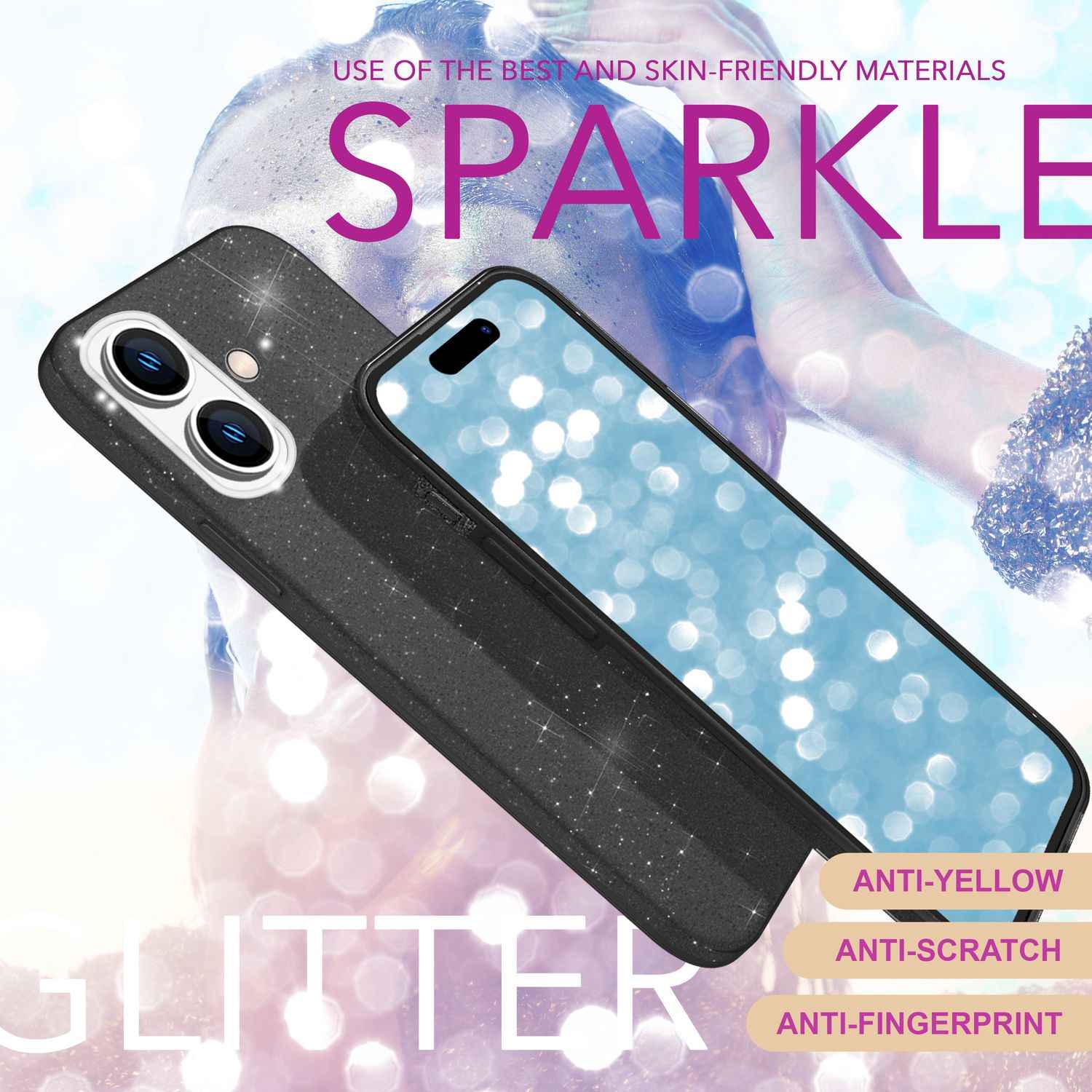 NALIA Glitzer Hybrid Hülle für iPhone 16 Plus, Verstärkte Silikon Handyhülle, Glänzende Schutz Glitzerhülle