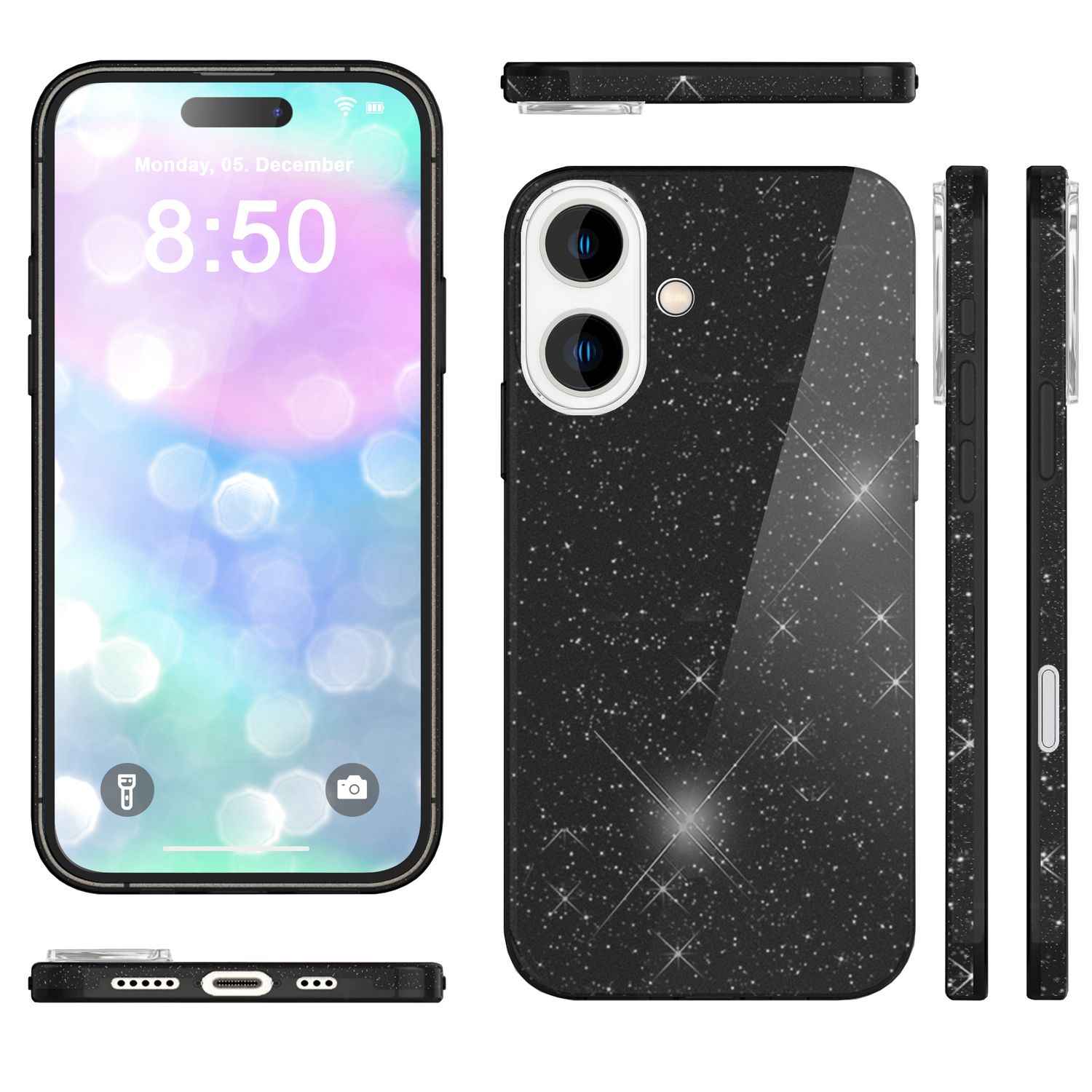 NALIA Glitzer Hybrid Hülle für iPhone 16 Plus, Verstärkte Silikon Handyhülle, Glänzende Schutz Glitzerhülle