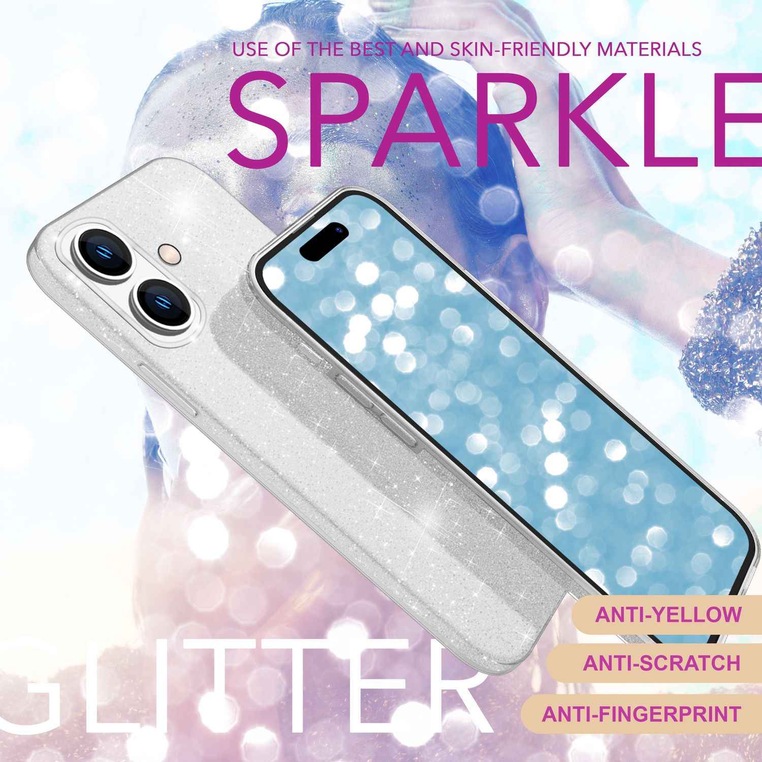 NALIA Glitzer Hybrid Hülle für iPhone 16 Plus, Verstärkte Silikon Handyhülle, Glänzende Schutz Glitzerhülle