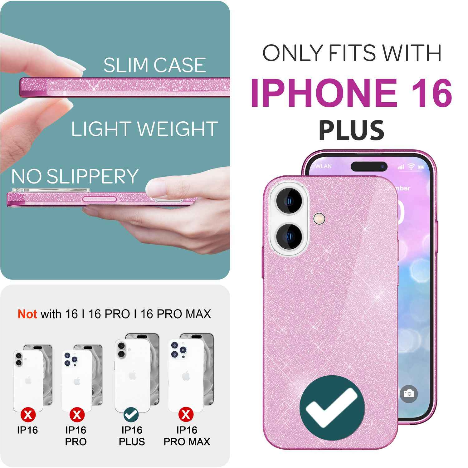 NALIA Glitzer Hybrid Hülle für iPhone 16 Plus, Verstärkte Silikon Handyhülle, Glänzende Schutz Glitzerhülle